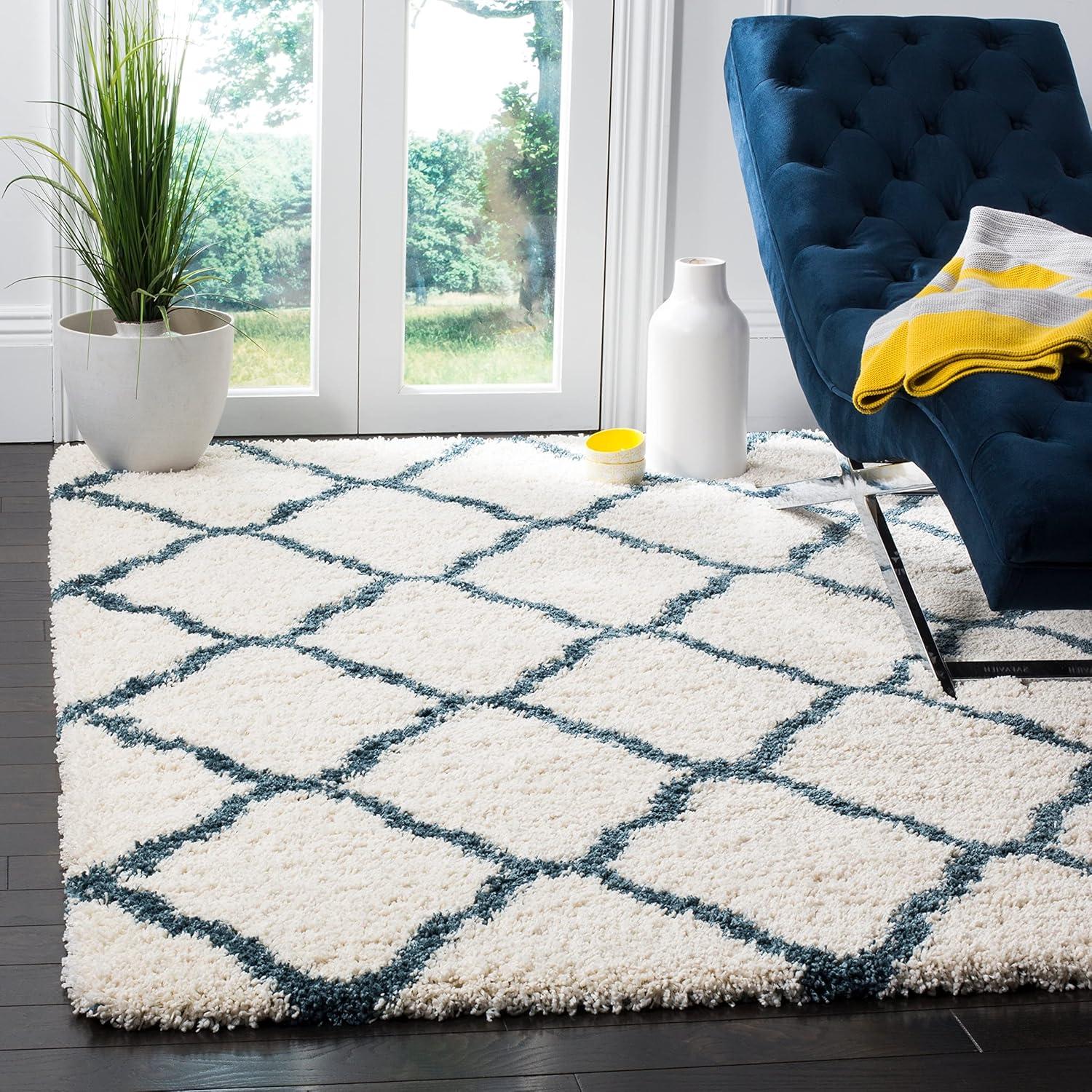 image:imageSAFAVIEH Hudson Shag Collection Area Rug 8 x 10 Slate Blue amp Ivory Moroccan Trellis Design NonShedding amp Easy Care 2inch Thick Ideal for High Traffic Areas in Living Room Bedroom SGH283LNavyIvory