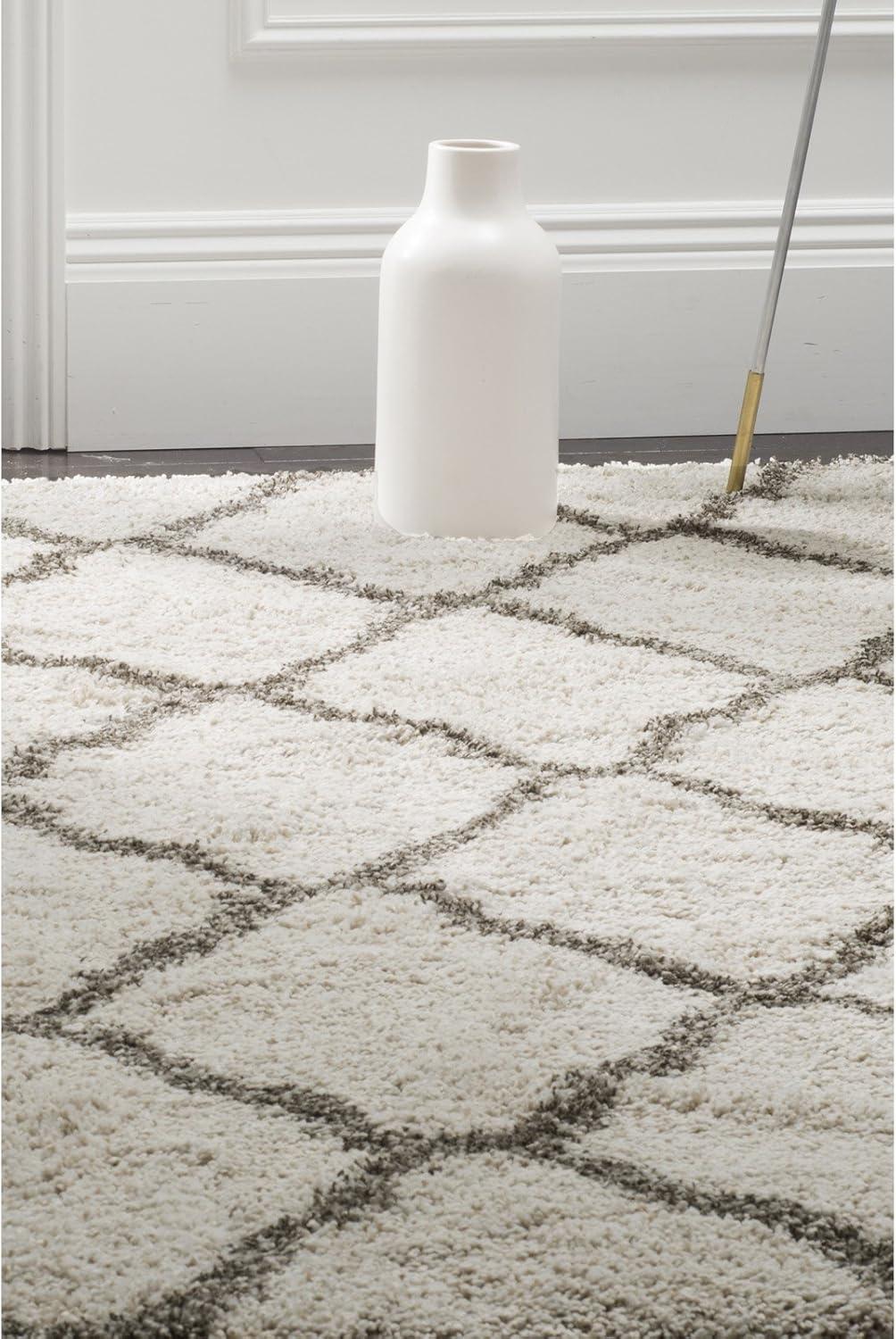 image:imageSAFAVIEH Hudson Shag Collection Area Rug 8 x 10 Slate Blue amp Ivory Moroccan Trellis Design NonShedding amp Easy Care 2inch Thick Ideal for High Traffic Areas in Living Room Bedroom SGH283LIvoryGrey