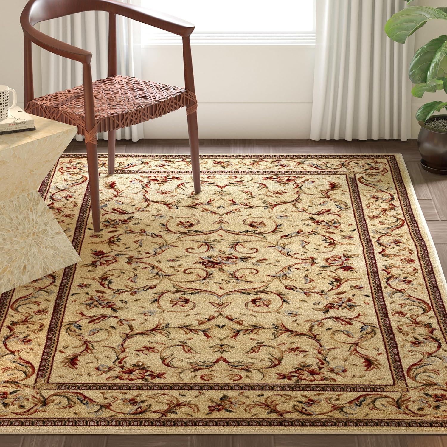 image:imageSAFAVIEH Lyndhurst Collection Area Rug 53 x 76 Ivory amp Ivory Traditional Oriental Scroll Design NonShedding amp Easy Care Ideal for High Traffic Areas in Living Room Bedroom LNH322AIvory