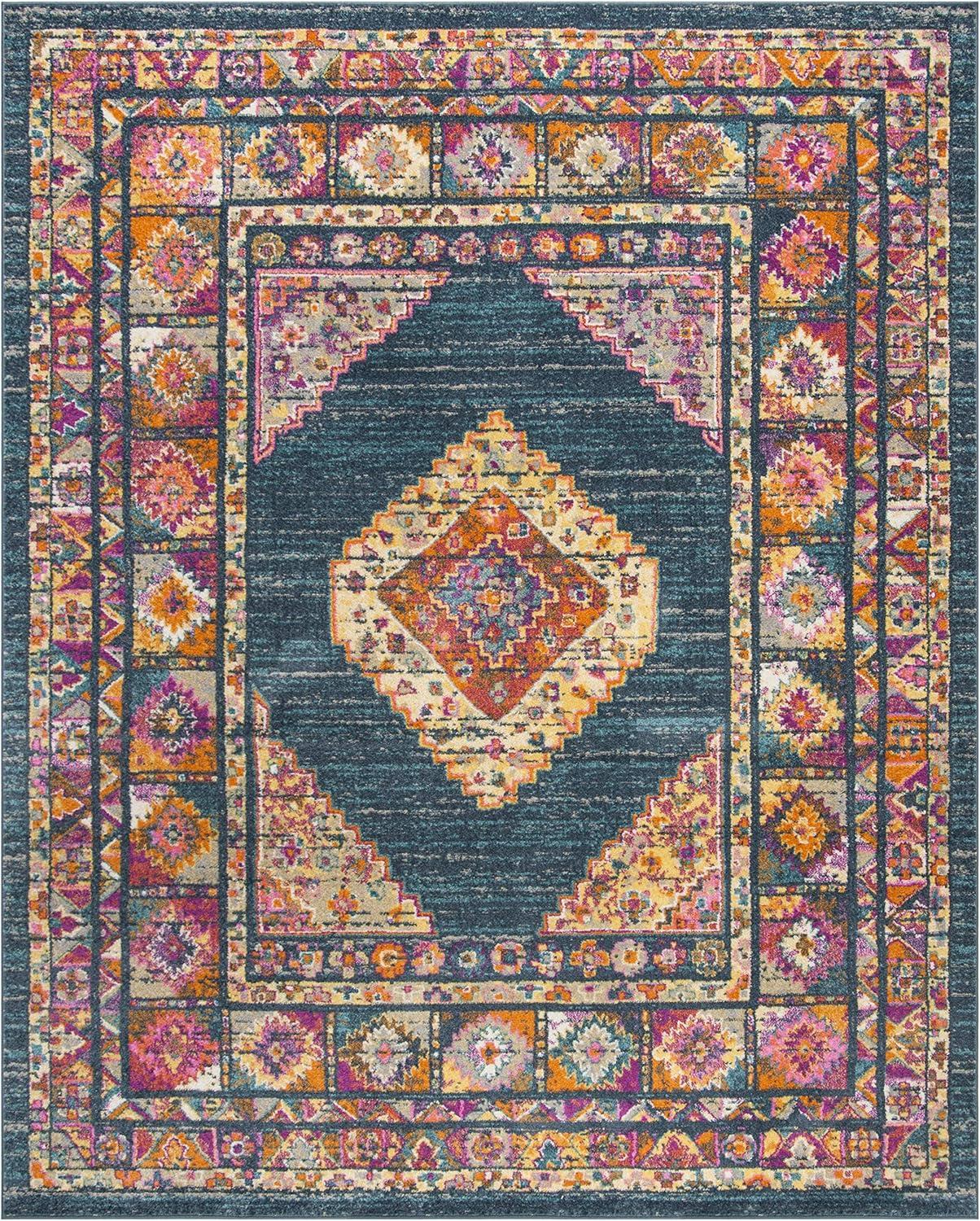 image:imageSAFAVIEH Madison Collection Area Rug 51 x 76 Light Blue amp Orange Boho Chic Medallion Design NonShedding amp Easy Care Ideal for High Traffic Areas in Living Room Bedroom MAD133ABlueFuchsia