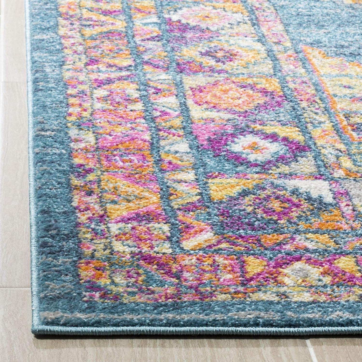 image:imageSAFAVIEH Madison Collection Area Rug 51 x 76 Light Blue amp Orange Boho Chic Medallion Design NonShedding amp Easy Care Ideal for High Traffic Areas in Living Room Bedroom MAD133ALight BlueOrange