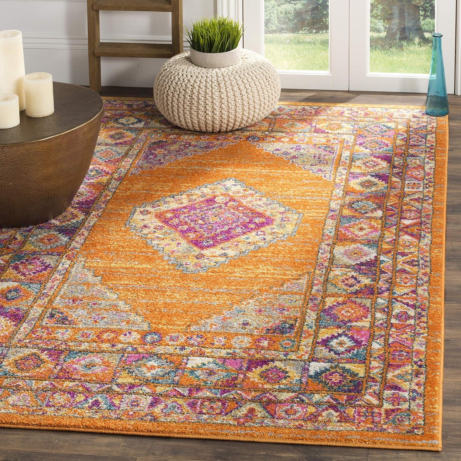 image:imageSAFAVIEH Madison Collection Area Rug 51 x 76 Light Blue amp Orange Boho Chic Medallion Design NonShedding amp Easy Care Ideal for High Traffic Areas in Living Room Bedroom MAD133AOrangeFuchsia