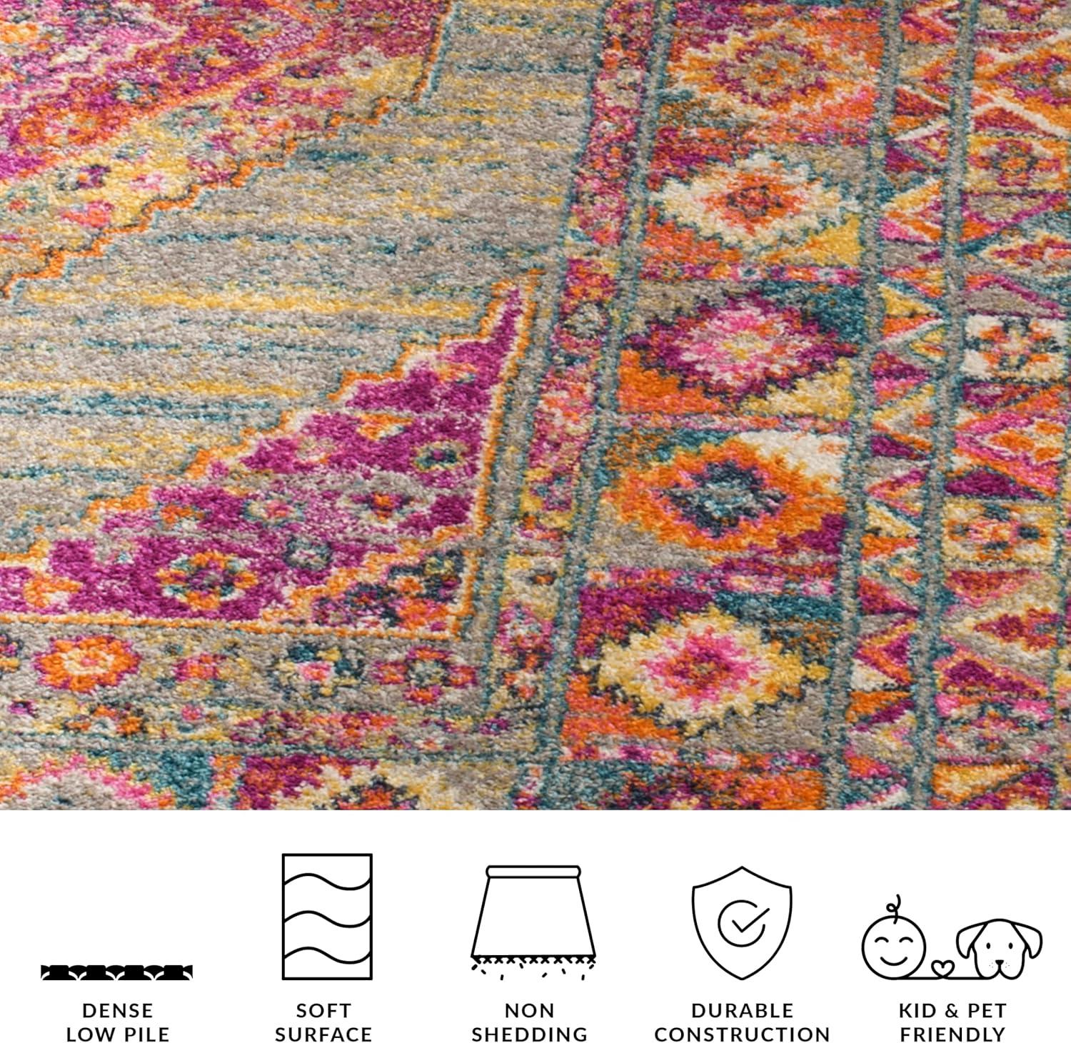 image:imageSAFAVIEH Madison Collection Area Rug 51 x 76 Light Blue amp Orange Boho Chic Medallion Design NonShedding amp Easy Care Ideal for High Traffic Areas in Living Room Bedroom MAD133ALight GreyFuchsia