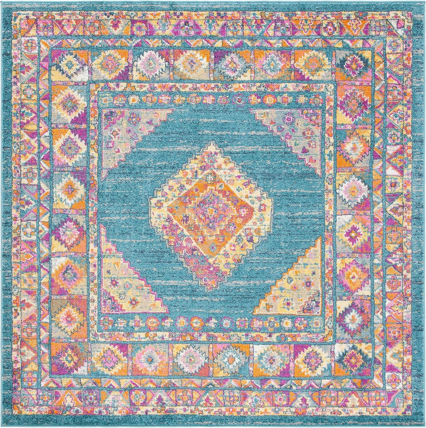 image:imageSAFAVIEH Madison Collection Area Rug 51 x 76 Light Blue amp Orange Boho Chic Medallion Design NonShedding amp Easy Care Ideal for High Traffic Areas in Living Room Bedroom MAD133ALight BlueOrange