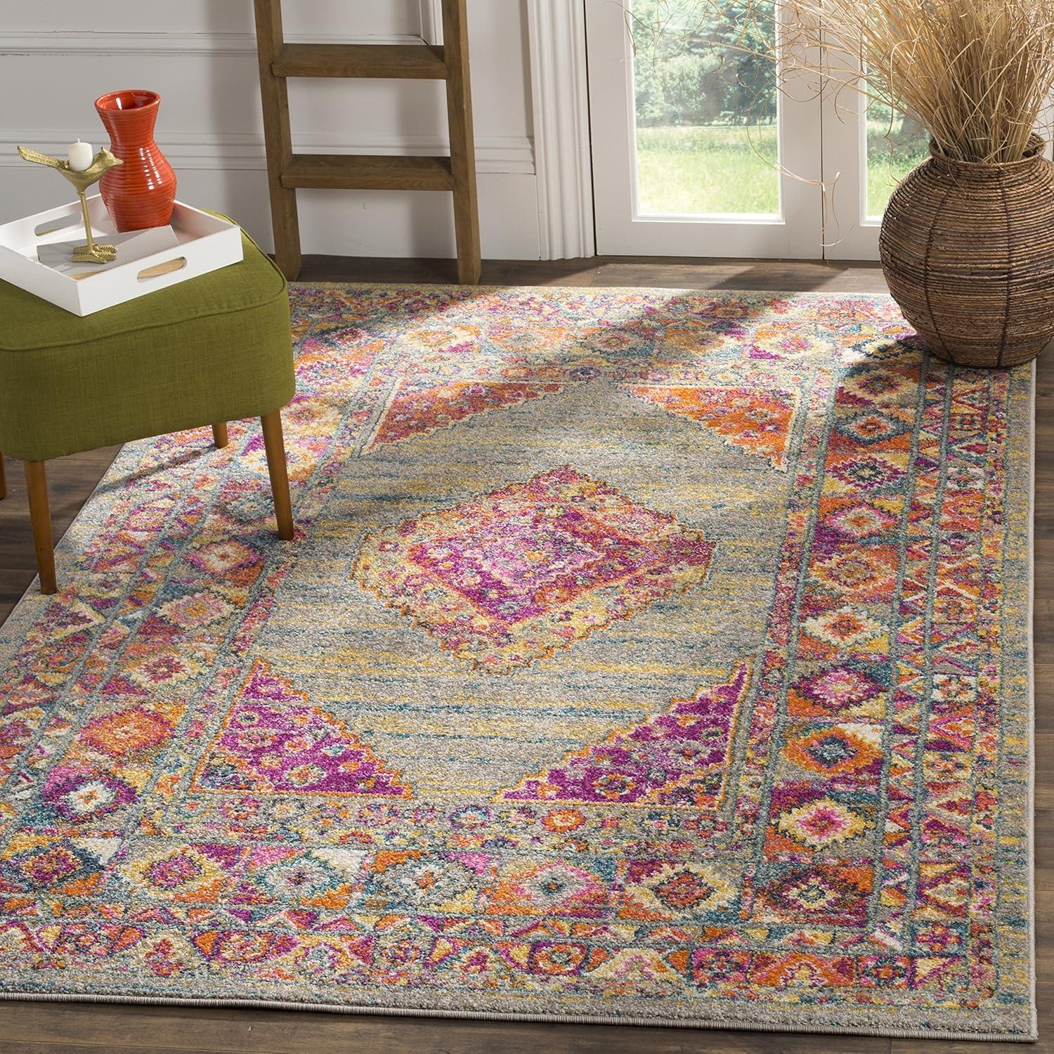 image:imageSAFAVIEH Madison Collection Area Rug 51 x 76 Light Blue amp Orange Boho Chic Medallion Design NonShedding amp Easy Care Ideal for High Traffic Areas in Living Room Bedroom MAD133ALight GreyFuchsia