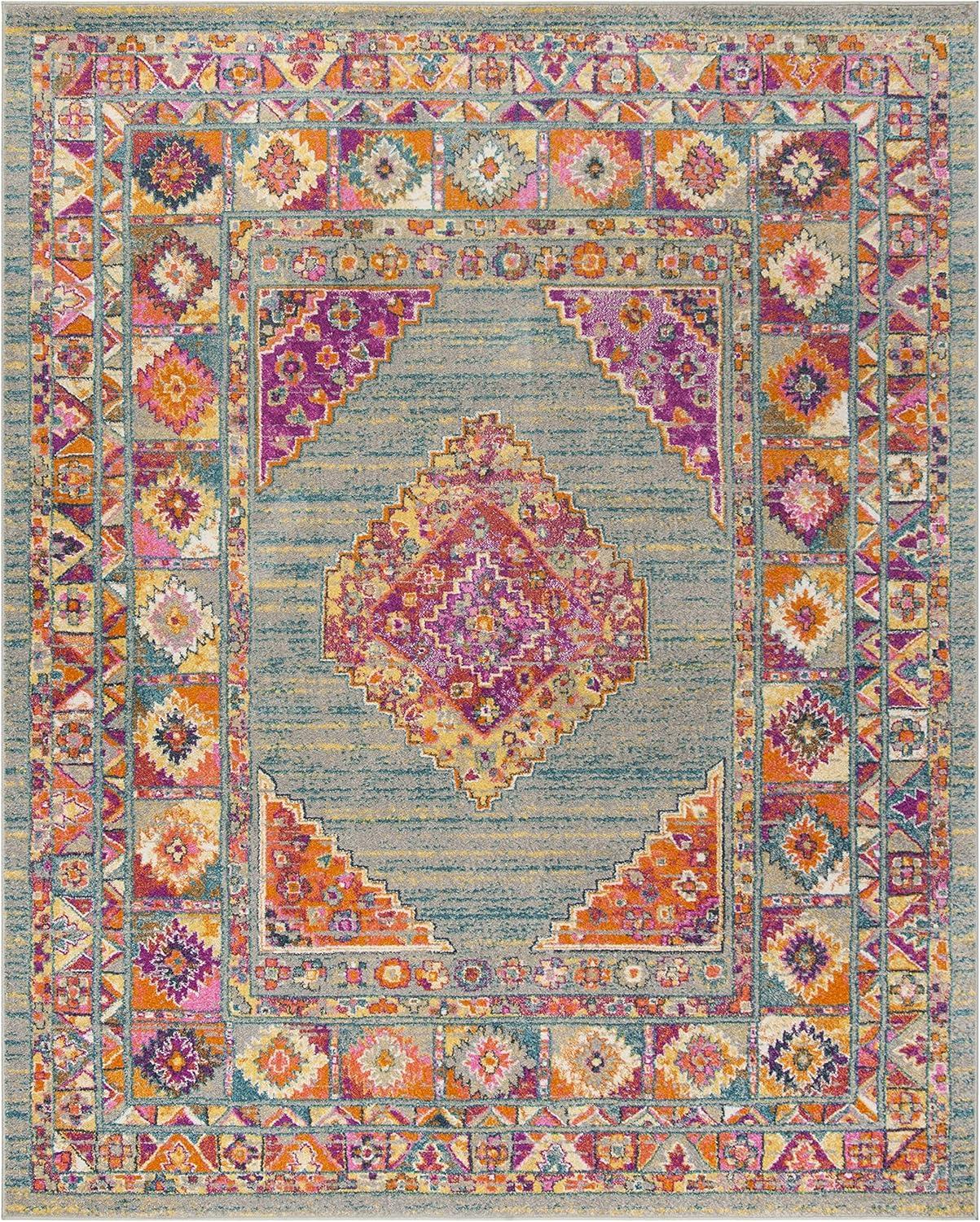 image:imageSAFAVIEH Madison Collection Area Rug 51 x 76 Light Blue amp Orange Boho Chic Medallion Design NonShedding amp Easy Care Ideal for High Traffic Areas in Living Room Bedroom MAD133ALight GreyFuchsia