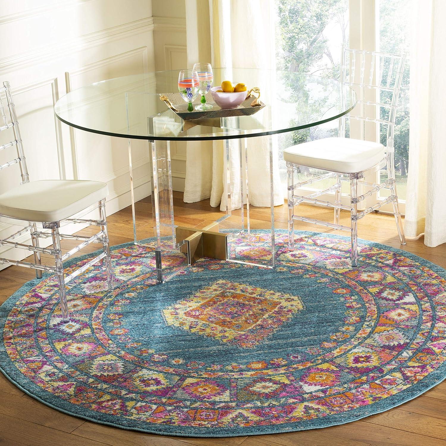 image:imageSAFAVIEH Madison Collection Area Rug 51 x 76 Light Blue amp Orange Boho Chic Medallion Design NonShedding amp Easy Care Ideal for High Traffic Areas in Living Room Bedroom MAD133ALight BlueOrange