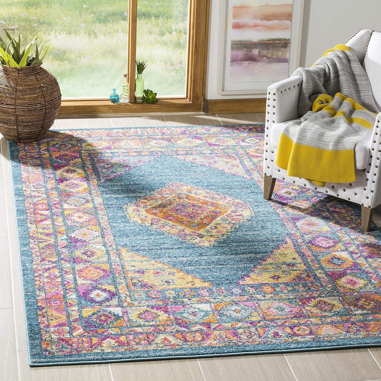 image:imageSAFAVIEH Madison Collection Area Rug 51 x 76 Light Blue amp Orange Boho Chic Medallion Design NonShedding amp Easy Care Ideal for High Traffic Areas in Living Room Bedroom MAD133ALight BlueOrange