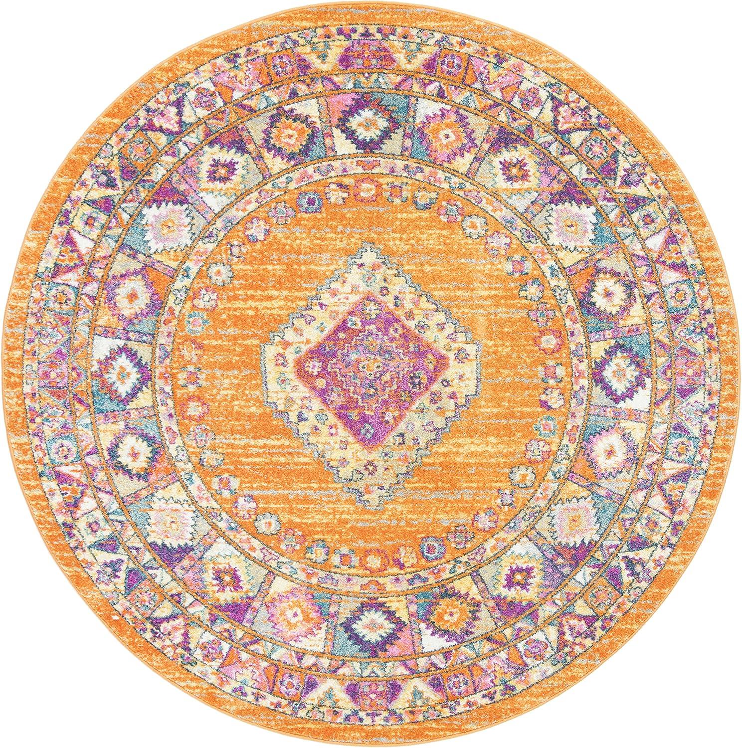 image:imageSAFAVIEH Madison Collection Area Rug 51 x 76 Light Blue amp Orange Boho Chic Medallion Design NonShedding amp Easy Care Ideal for High Traffic Areas in Living Room Bedroom MAD133AOrangeFuchsia