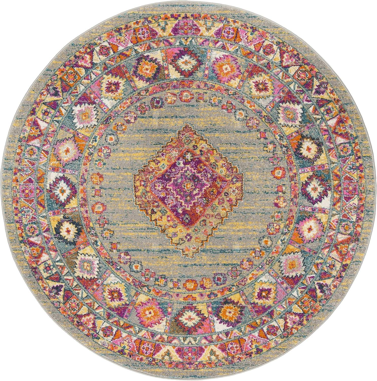 image:imageSAFAVIEH Madison Collection Area Rug 51 x 76 Light Blue amp Orange Boho Chic Medallion Design NonShedding amp Easy Care Ideal for High Traffic Areas in Living Room Bedroom MAD133ALight GreyFuchsia