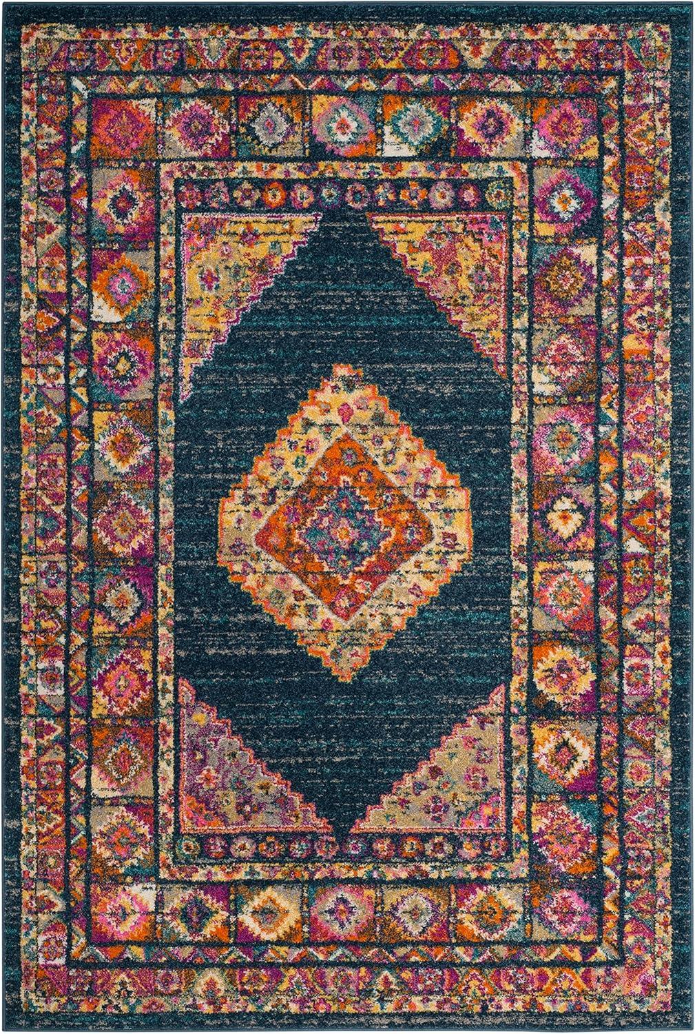 image:imageSAFAVIEH Madison Collection Area Rug 51 x 76 Light Blue amp Orange Boho Chic Medallion Design NonShedding amp Easy Care Ideal for High Traffic Areas in Living Room Bedroom MAD133ABlueFuchsia