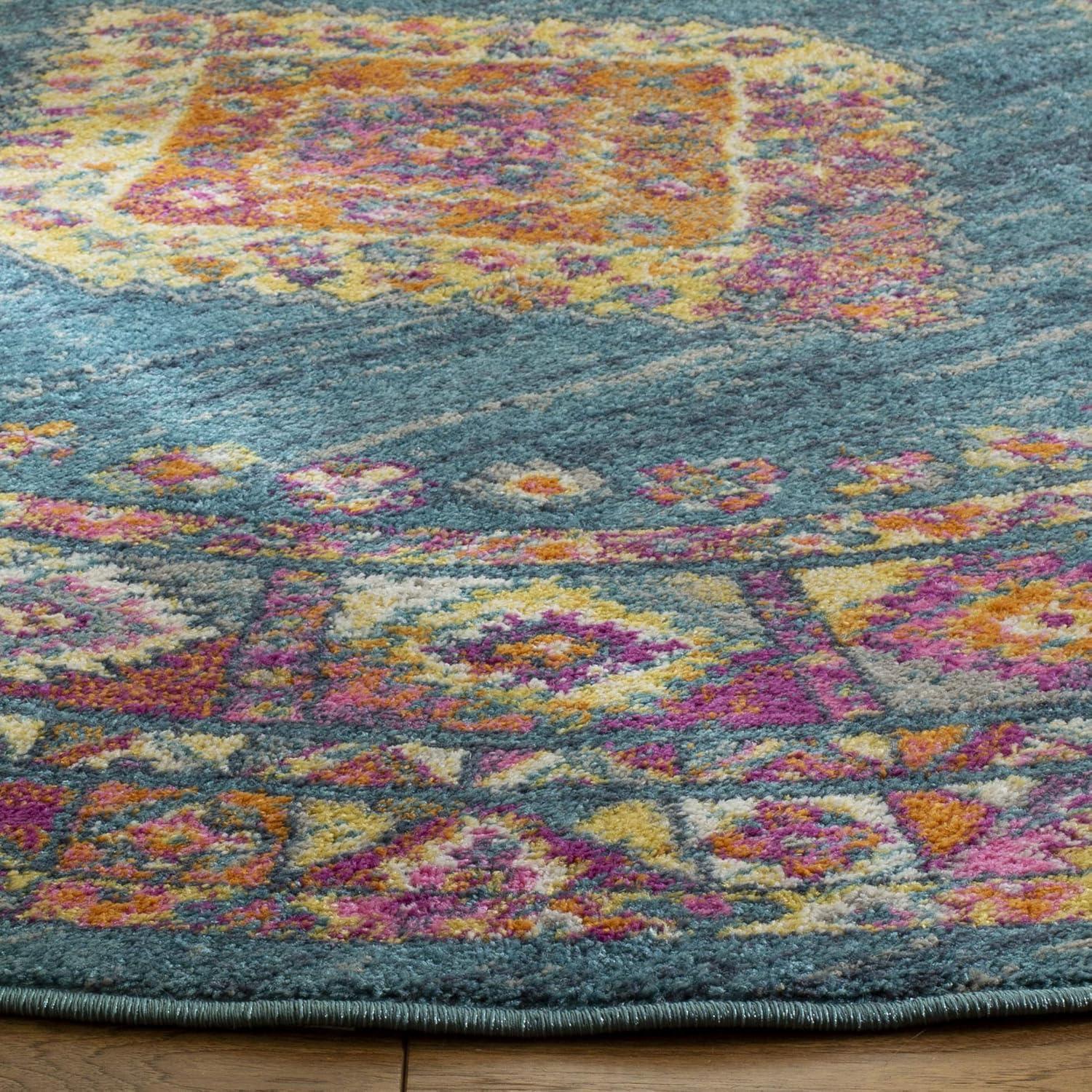 image:imageSAFAVIEH Madison Collection Area Rug 51 x 76 Light Blue amp Orange Boho Chic Medallion Design NonShedding amp Easy Care Ideal for High Traffic Areas in Living Room Bedroom MAD133ALight BlueOrange