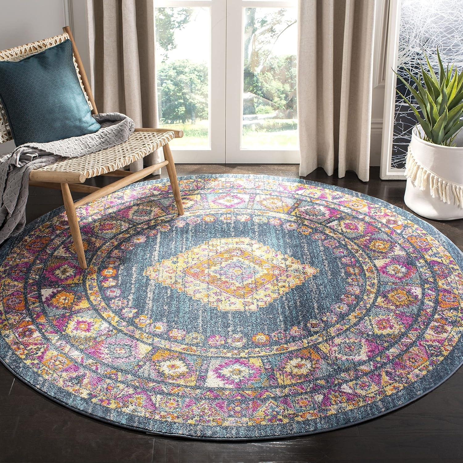 image:imageSAFAVIEH Madison Collection Area Rug 51 x 76 Light Blue amp Orange Boho Chic Medallion Design NonShedding amp Easy Care Ideal for High Traffic Areas in Living Room Bedroom MAD133ABlueFuchsia