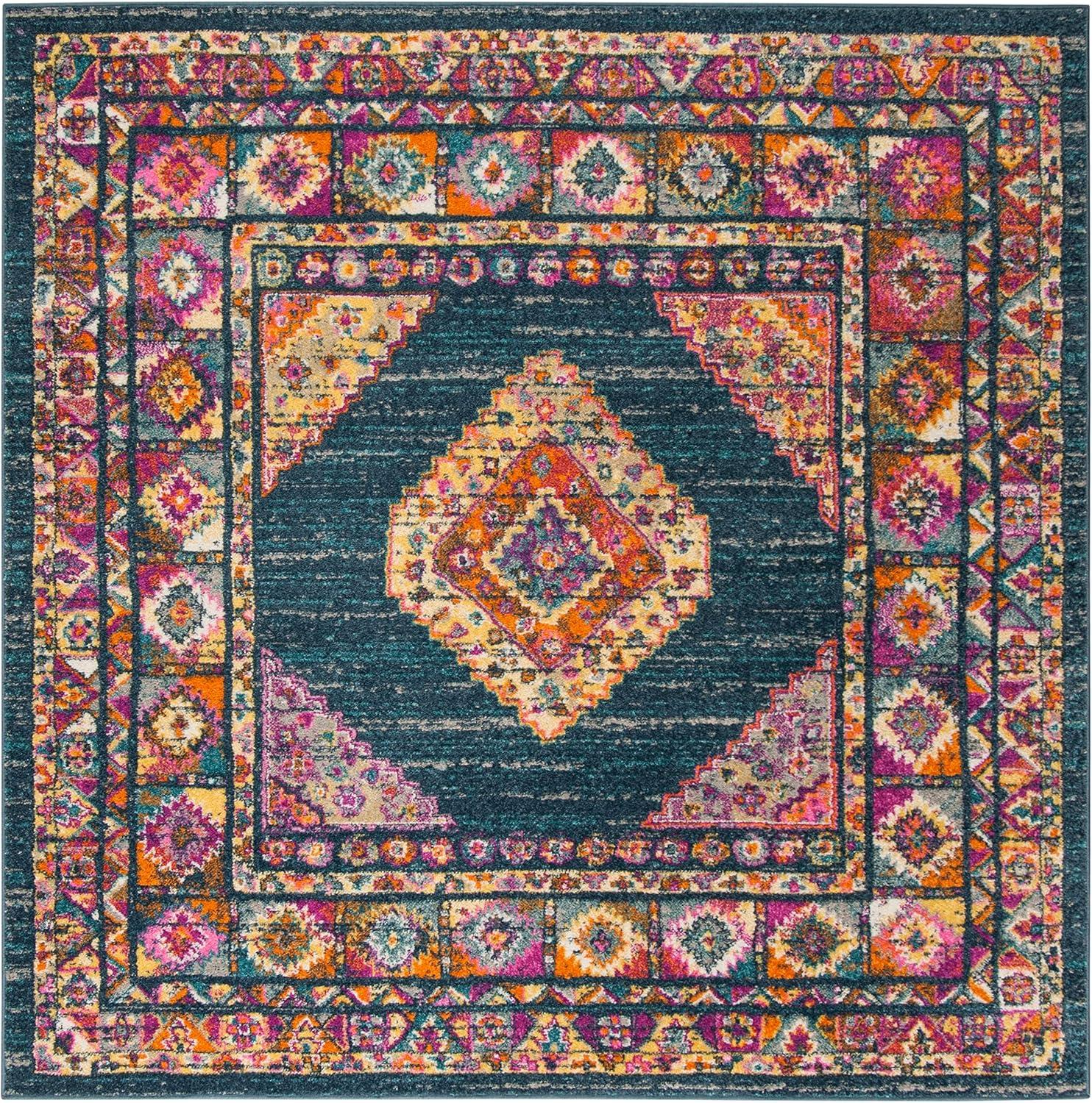 image:imageSAFAVIEH Madison Collection Area Rug 51 x 76 Light Blue amp Orange Boho Chic Medallion Design NonShedding amp Easy Care Ideal for High Traffic Areas in Living Room Bedroom MAD133ABlueFuchsia