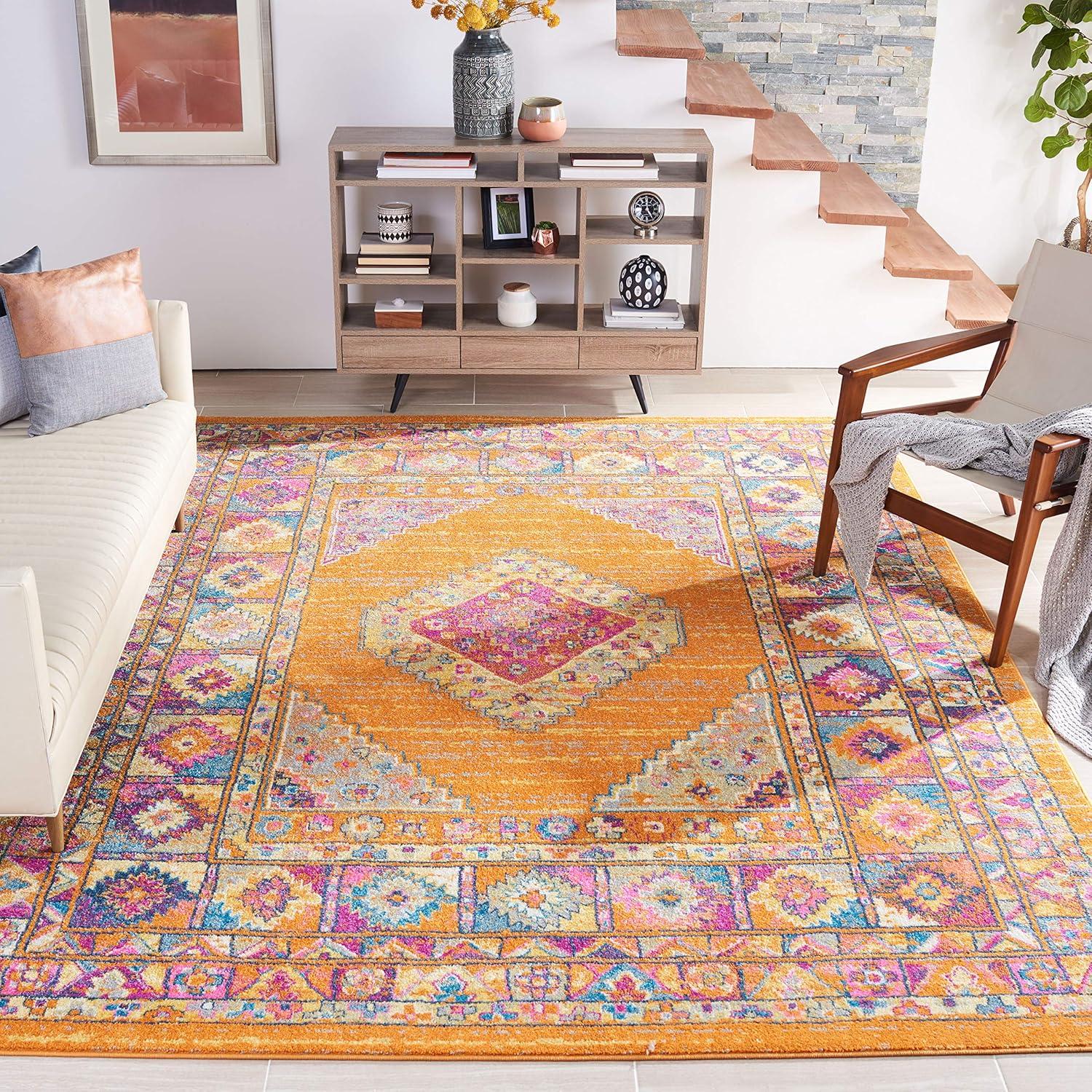 image:imageSAFAVIEH Madison Collection Area Rug 51 x 76 Light Blue amp Orange Boho Chic Medallion Design NonShedding amp Easy Care Ideal for High Traffic Areas in Living Room Bedroom MAD133AOrangeFuchsia