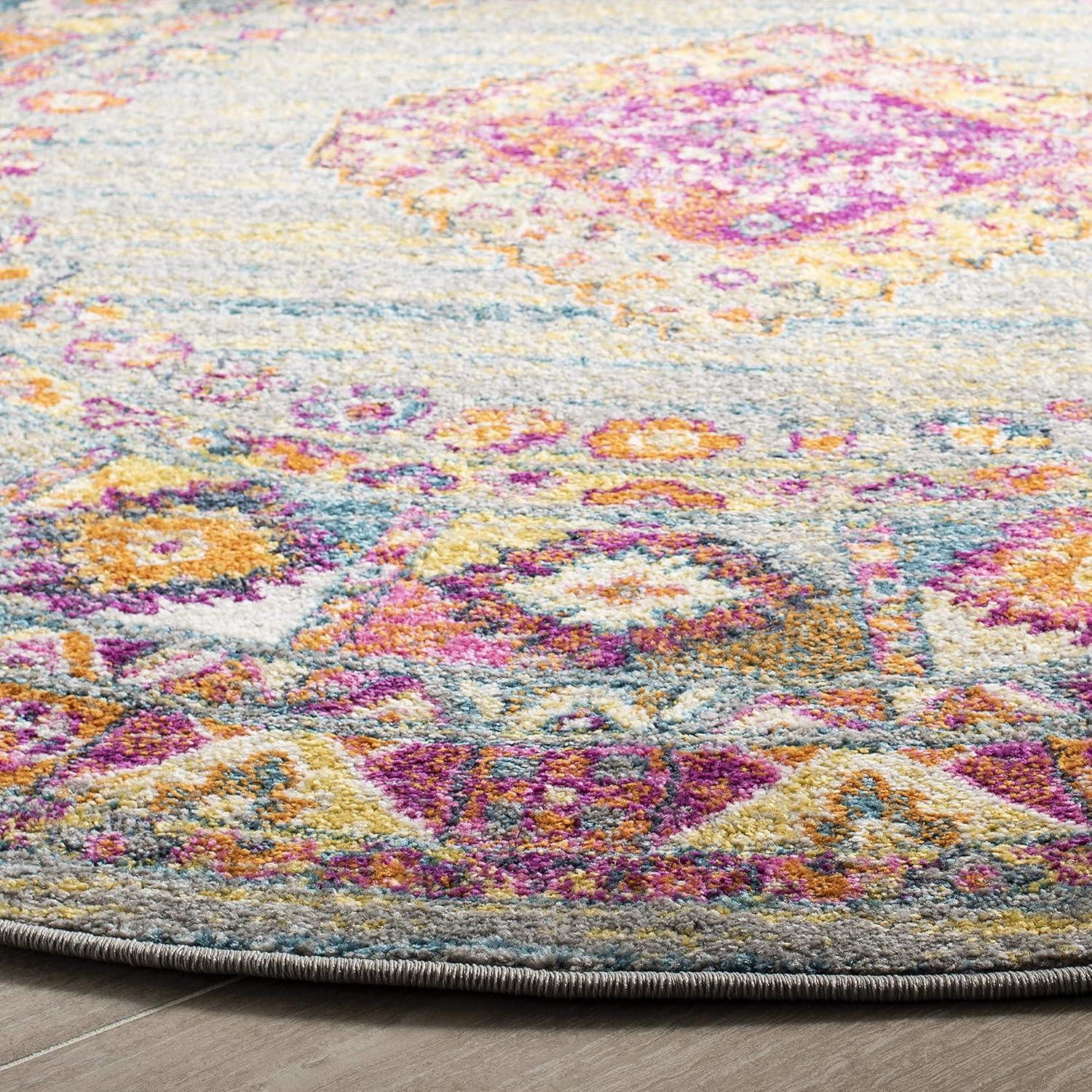 image:imageSAFAVIEH Madison Collection Area Rug 51 x 76 Light Blue amp Orange Boho Chic Medallion Design NonShedding amp Easy Care Ideal for High Traffic Areas in Living Room Bedroom MAD133ALight GreyFuchsia