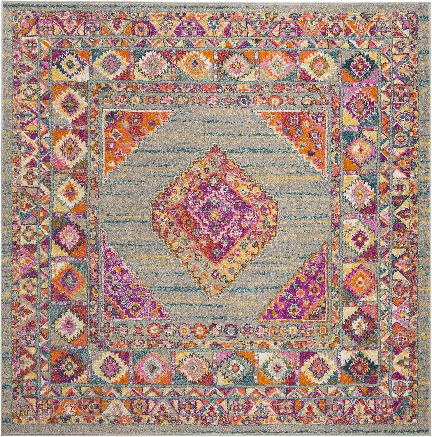 image:imageSAFAVIEH Madison Collection Area Rug 51 x 76 Light Blue amp Orange Boho Chic Medallion Design NonShedding amp Easy Care Ideal for High Traffic Areas in Living Room Bedroom MAD133ALight GreyFuchsia