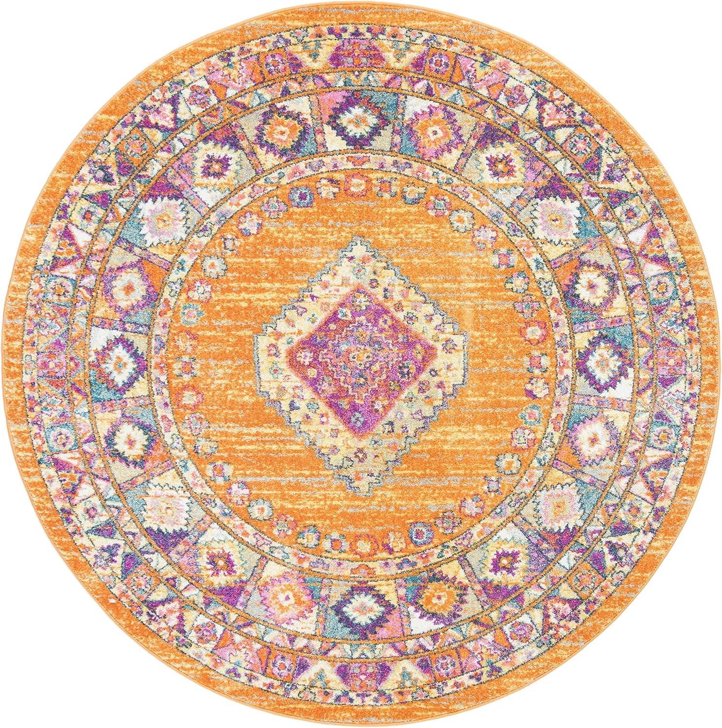 image:imageSAFAVIEH Madison Collection Area Rug 51 x 76 Light Blue amp Orange Boho Chic Medallion Design NonShedding amp Easy Care Ideal for High Traffic Areas in Living Room Bedroom MAD133AOrangeFuchsia