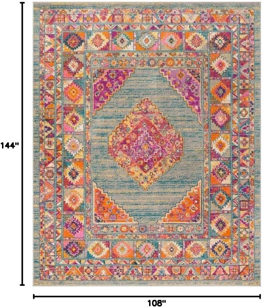 image:imageSAFAVIEH Madison Collection Area Rug 51 x 76 Light Blue amp Orange Boho Chic Medallion Design NonShedding amp Easy Care Ideal for High Traffic Areas in Living Room Bedroom MAD133ALight GreyFuchsia