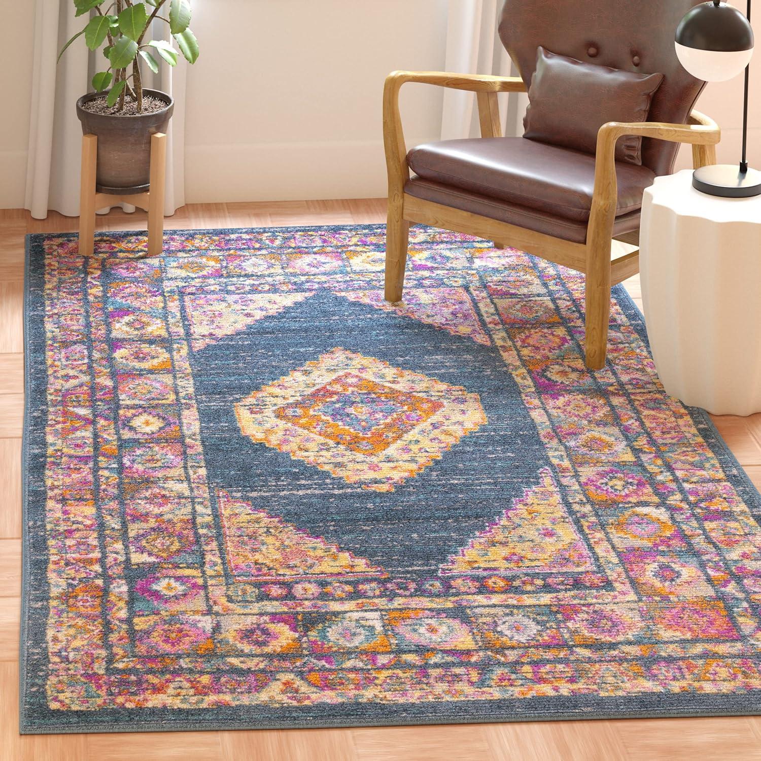 image:imageSAFAVIEH Madison Collection Area Rug 51 x 76 Light Blue amp Orange Boho Chic Medallion Design NonShedding amp Easy Care Ideal for High Traffic Areas in Living Room Bedroom MAD133ABlueFuchsia