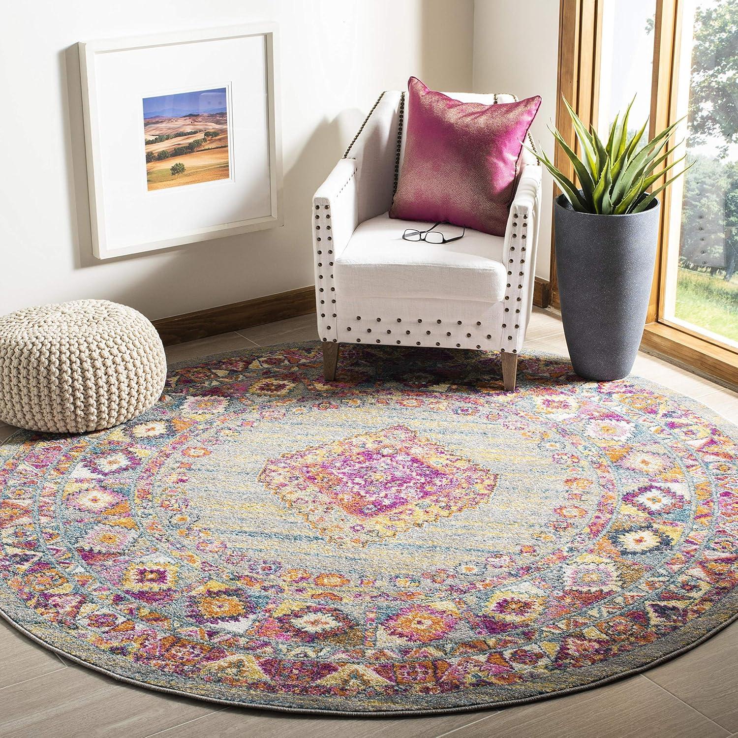 image:imageSAFAVIEH Madison Collection Area Rug 51 x 76 Light Blue amp Orange Boho Chic Medallion Design NonShedding amp Easy Care Ideal for High Traffic Areas in Living Room Bedroom MAD133ALight GreyFuchsia