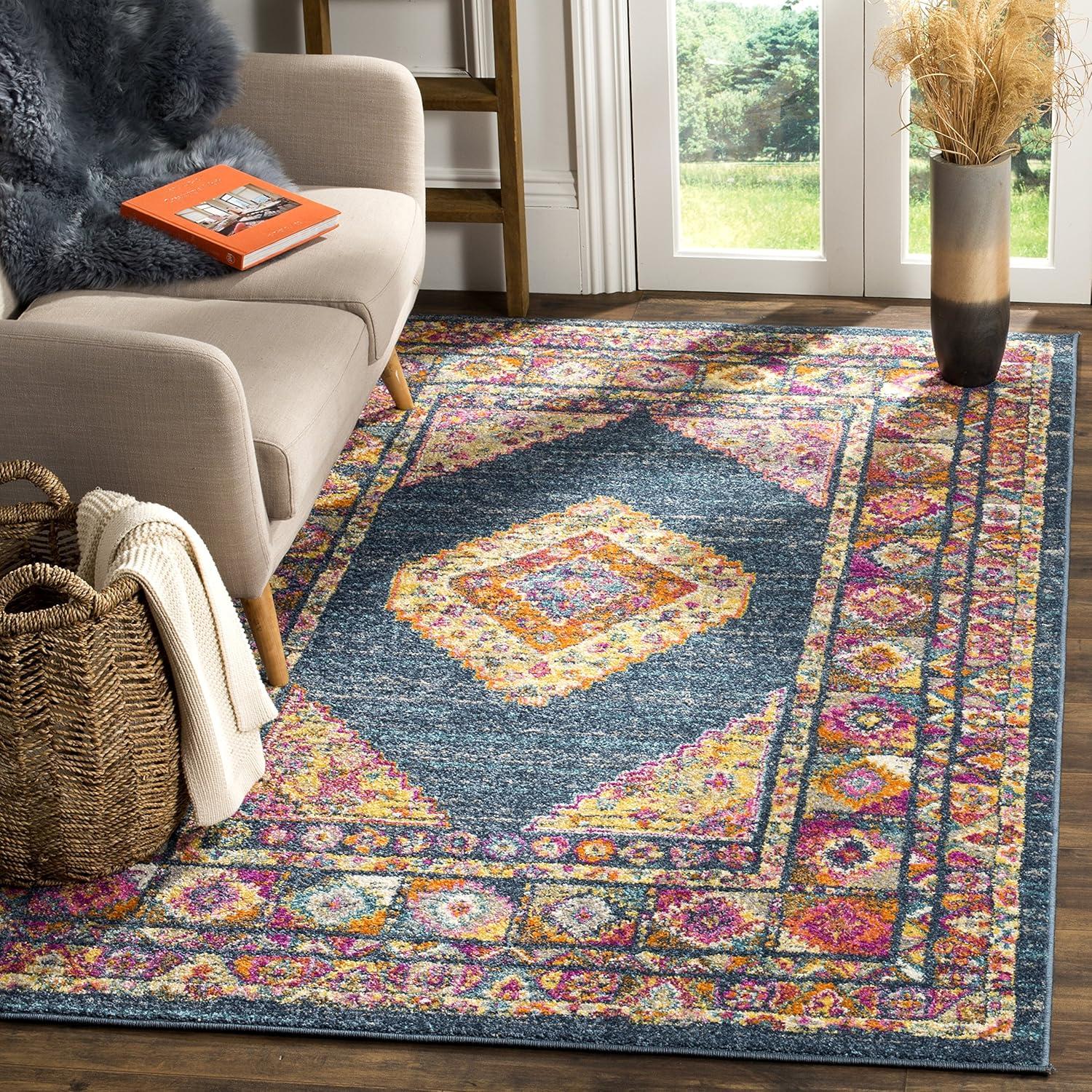 image:imageSAFAVIEH Madison Collection Area Rug 51 x 76 Light Blue amp Orange Boho Chic Medallion Design NonShedding amp Easy Care Ideal for High Traffic Areas in Living Room Bedroom MAD133ABlueFuchsia