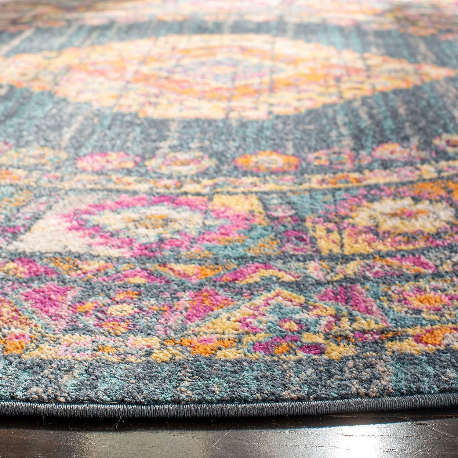 image:imageSAFAVIEH Madison Collection Area Rug 51 x 76 Light Blue amp Orange Boho Chic Medallion Design NonShedding amp Easy Care Ideal for High Traffic Areas in Living Room Bedroom MAD133ABlueFuchsia