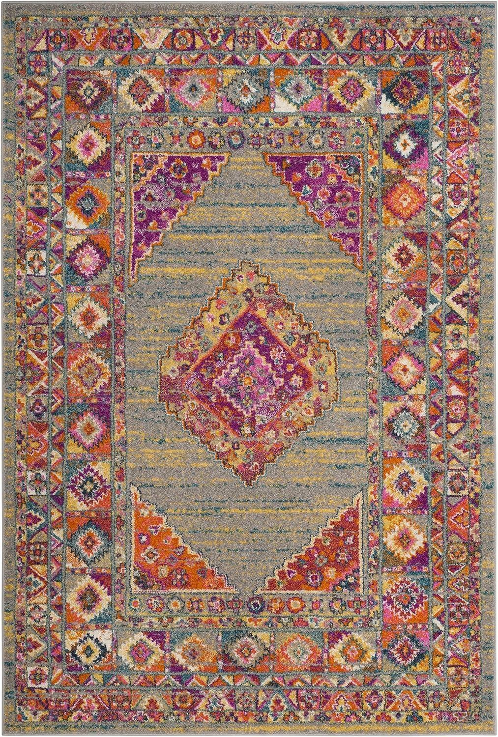 image:imageSAFAVIEH Madison Collection Area Rug 51 x 76 Light Blue amp Orange Boho Chic Medallion Design NonShedding amp Easy Care Ideal for High Traffic Areas in Living Room Bedroom MAD133ALight GreyFuchsia