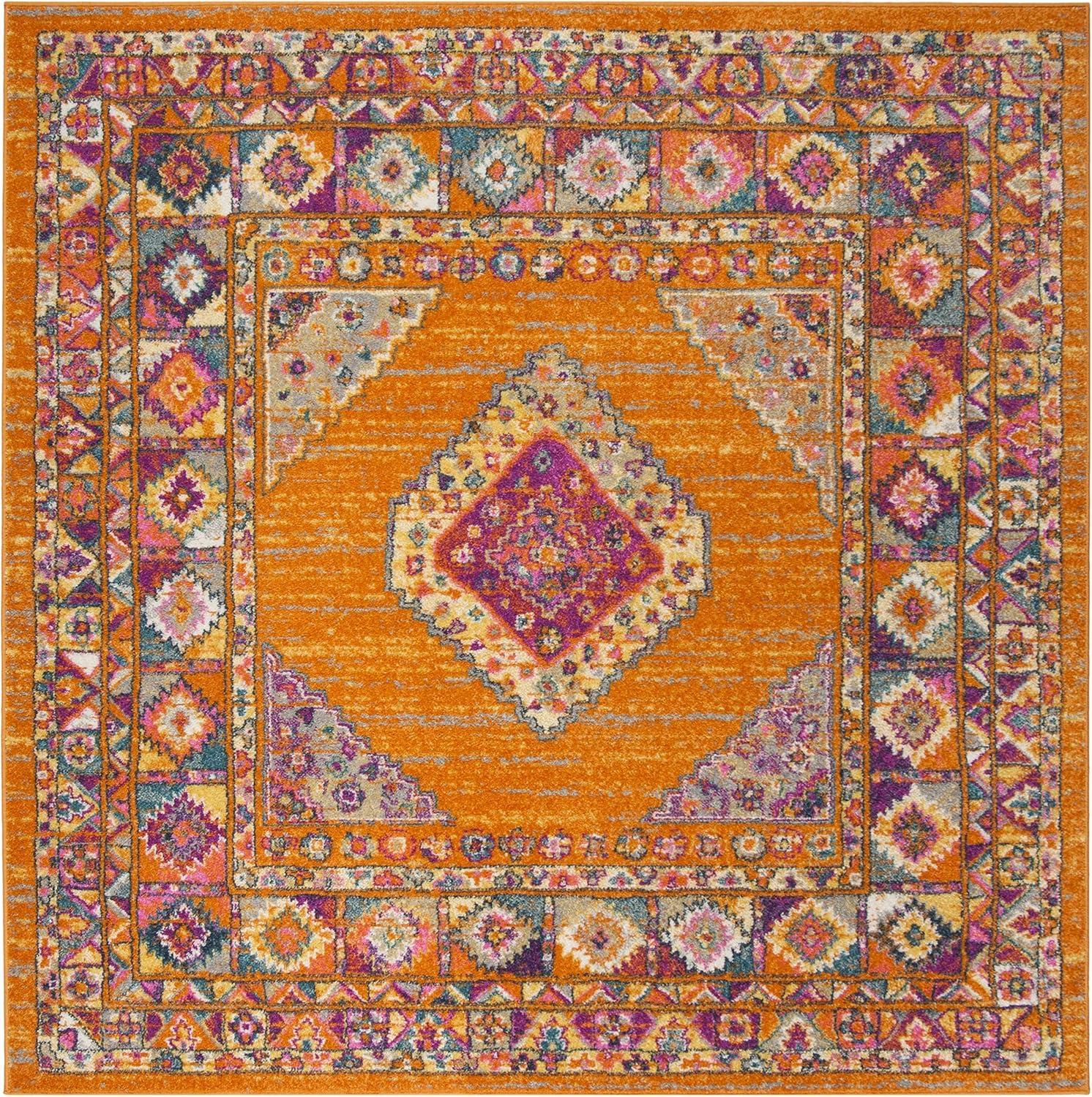 image:imageSAFAVIEH Madison Collection Area Rug 51 x 76 Light Blue amp Orange Boho Chic Medallion Design NonShedding amp Easy Care Ideal for High Traffic Areas in Living Room Bedroom MAD133AOrangeFuchsia