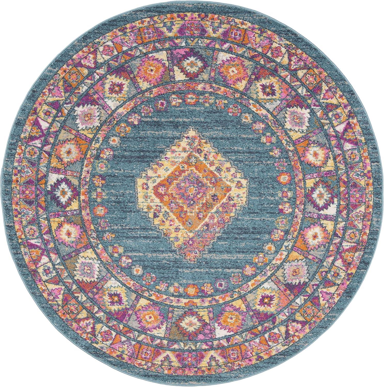 image:imageSAFAVIEH Madison Collection Area Rug 51 x 76 Light Blue amp Orange Boho Chic Medallion Design NonShedding amp Easy Care Ideal for High Traffic Areas in Living Room Bedroom MAD133ALight BlueOrange