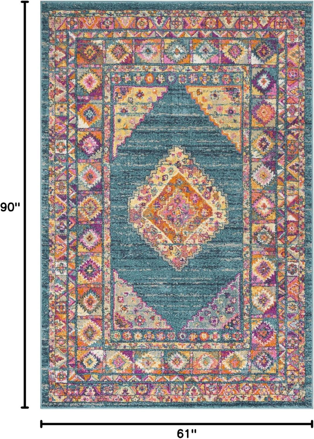 image:imageSAFAVIEH Madison Collection Area Rug 51 x 76 Light Blue amp Orange Boho Chic Medallion Design NonShedding amp Easy Care Ideal for High Traffic Areas in Living Room Bedroom MAD133ALight BlueOrange