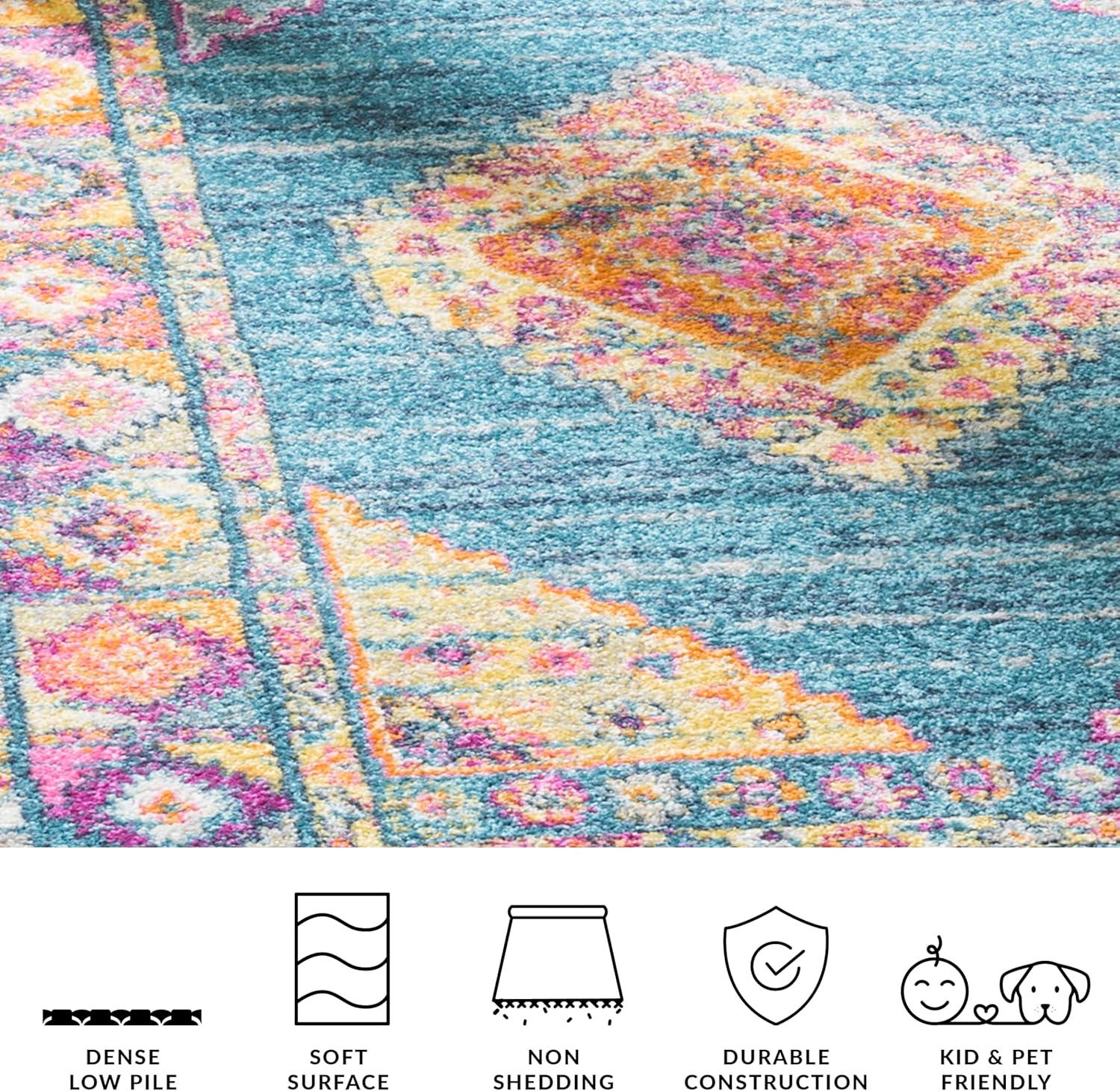 image:imageSAFAVIEH Madison Collection Area Rug 51 x 76 Light Blue amp Orange Boho Chic Medallion Design NonShedding amp Easy Care Ideal for High Traffic Areas in Living Room Bedroom MAD133ALight BlueOrange