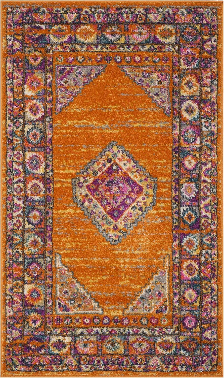 image:imageSAFAVIEH Madison Collection Area Rug 51 x 76 Light Blue amp Orange Boho Chic Medallion Design NonShedding amp Easy Care Ideal for High Traffic Areas in Living Room Bedroom MAD133AOrangeFuchsia