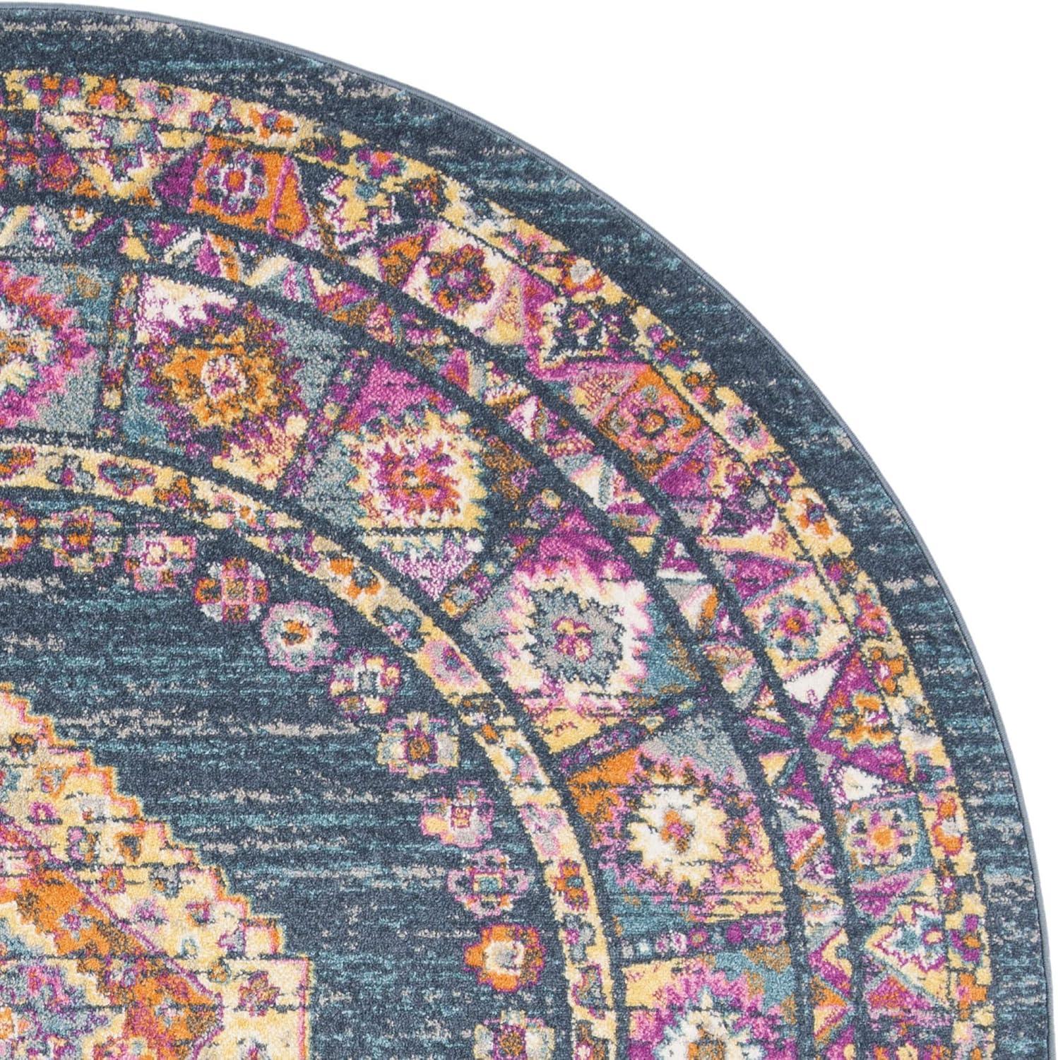 image:imageSAFAVIEH Madison Collection Area Rug 51 x 76 Light Blue amp Orange Boho Chic Medallion Design NonShedding amp Easy Care Ideal for High Traffic Areas in Living Room Bedroom MAD133ABlueFuchsia