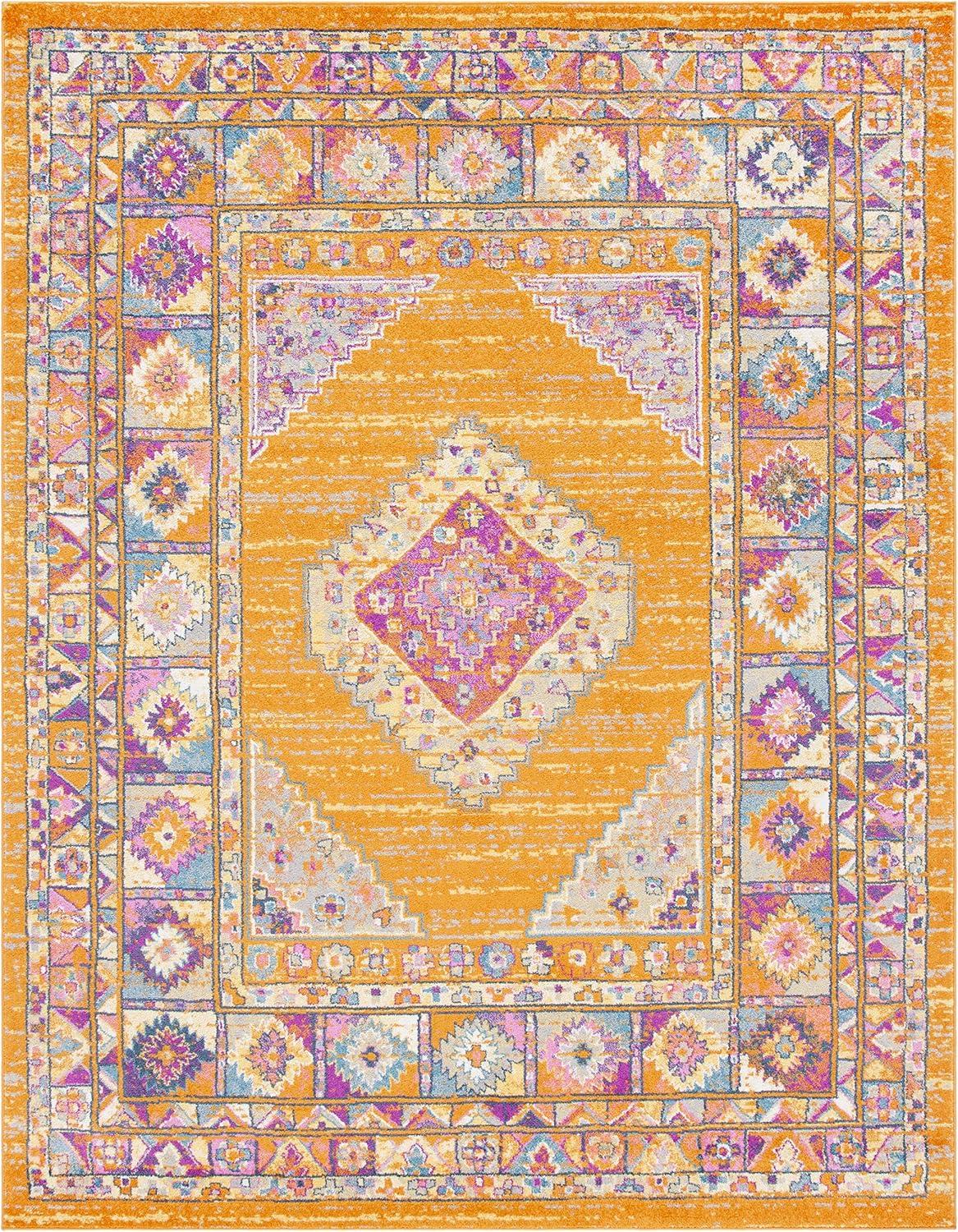 image:imageSAFAVIEH Madison Collection Area Rug 51 x 76 Light Blue amp Orange Boho Chic Medallion Design NonShedding amp Easy Care Ideal for High Traffic Areas in Living Room Bedroom MAD133AOrangeFuchsia