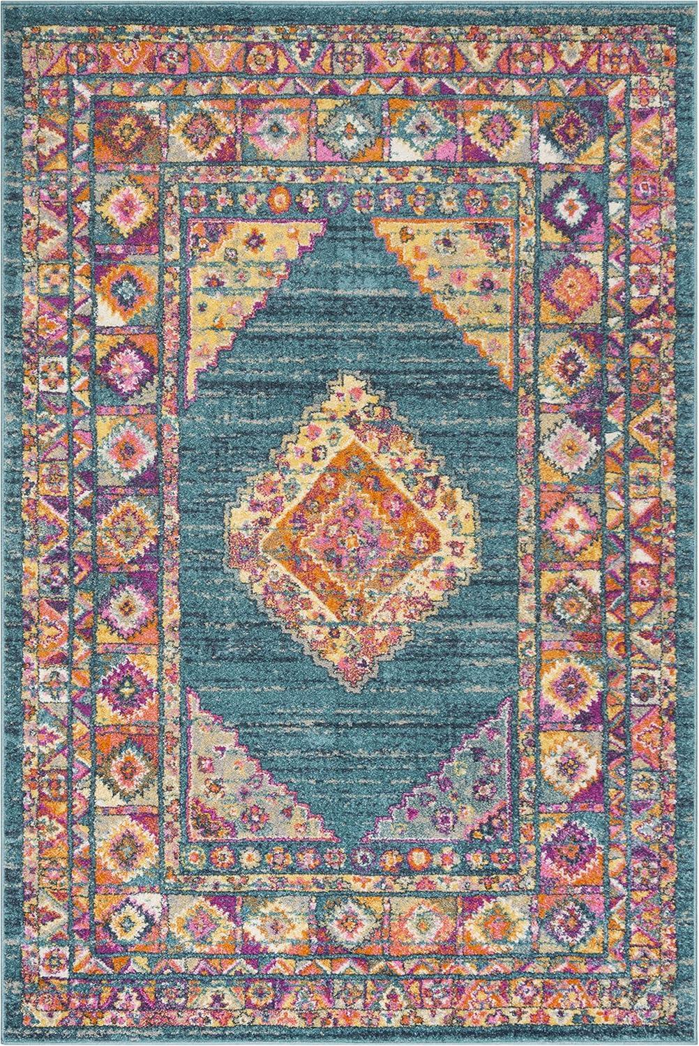 image:imageSAFAVIEH Madison Collection Area Rug 51 x 76 Light Blue amp Orange Boho Chic Medallion Design NonShedding amp Easy Care Ideal for High Traffic Areas in Living Room Bedroom MAD133ALight BlueOrange