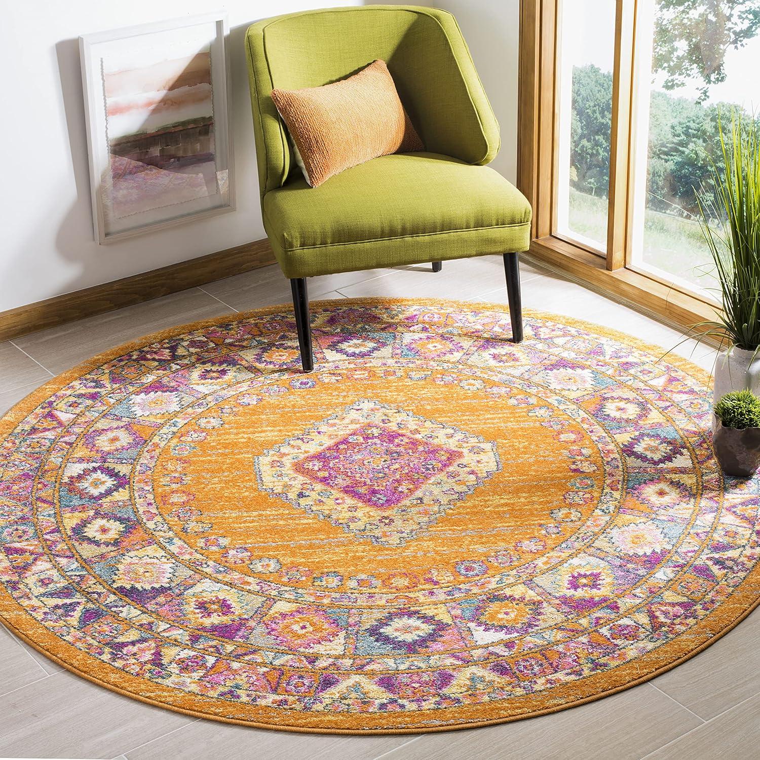 image:imageSAFAVIEH Madison Collection Area Rug 51 x 76 Light Blue amp Orange Boho Chic Medallion Design NonShedding amp Easy Care Ideal for High Traffic Areas in Living Room Bedroom MAD133AOrangeFuchsia