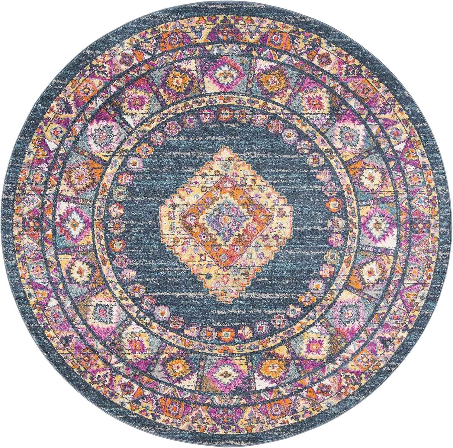 image:imageSAFAVIEH Madison Collection Area Rug 51 x 76 Light Blue amp Orange Boho Chic Medallion Design NonShedding amp Easy Care Ideal for High Traffic Areas in Living Room Bedroom MAD133ABlueFuchsia