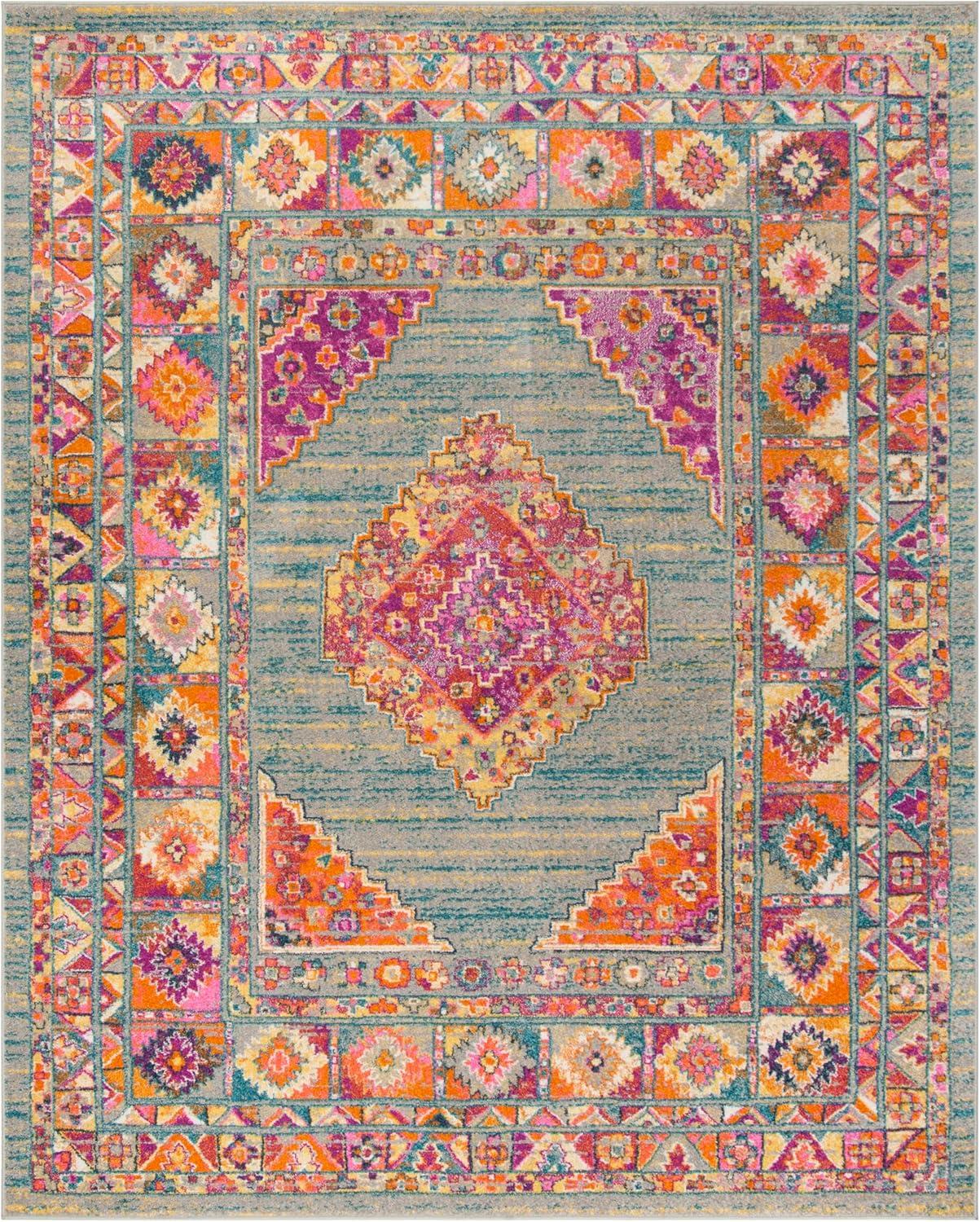 image:imageSAFAVIEH Madison Collection Area Rug 51 x 76 Light Blue amp Orange Boho Chic Medallion Design NonShedding amp Easy Care Ideal for High Traffic Areas in Living Room Bedroom MAD133ALight GreyFuchsia
