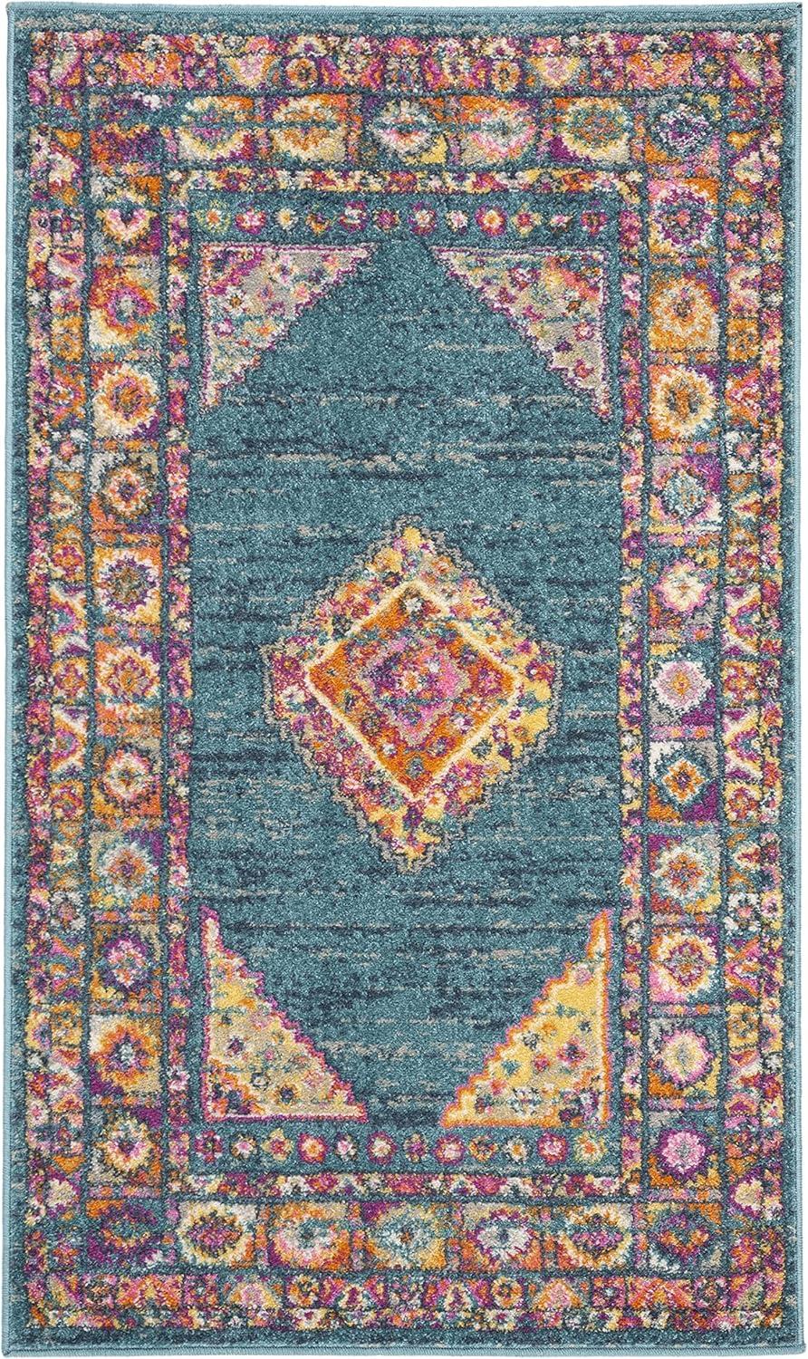 image:imageSAFAVIEH Madison Collection Area Rug 51 x 76 Light Blue amp Orange Boho Chic Medallion Design NonShedding amp Easy Care Ideal for High Traffic Areas in Living Room Bedroom MAD133ALight BlueOrange