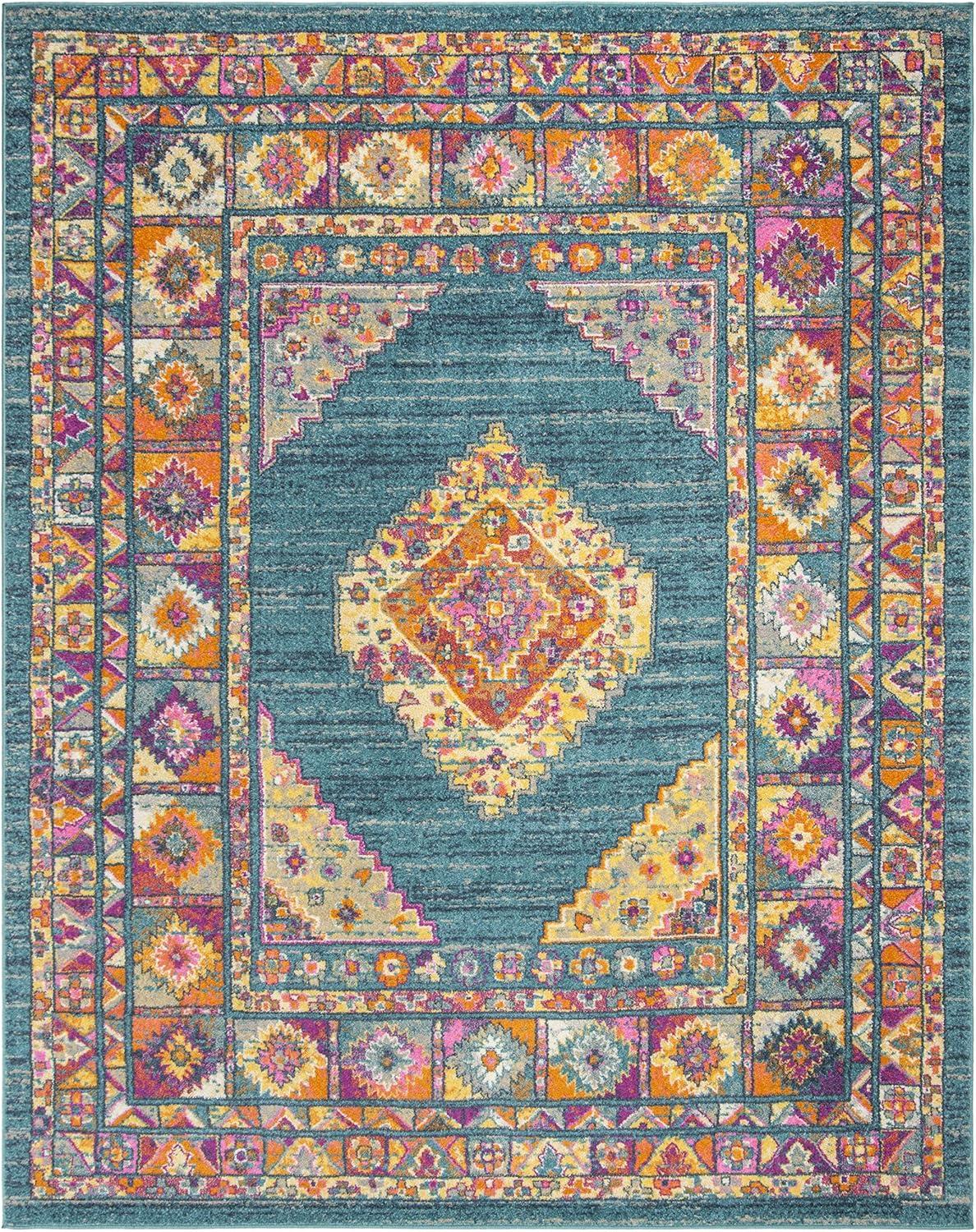 image:imageSAFAVIEH Madison Collection Area Rug 51 x 76 Light Blue amp Orange Boho Chic Medallion Design NonShedding amp Easy Care Ideal for High Traffic Areas in Living Room Bedroom MAD133ALight BlueOrange
