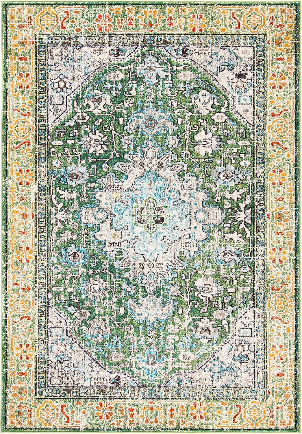 image:imageSAFAVIEH Madison Collection Area Rug 53 x 76 Cream amp Blue Boho Distressed Medallion Design NonShedding amp Easy Care Ideal for High Traffic Areas in Living Room Bedroom MAD474BGreenTurquoise