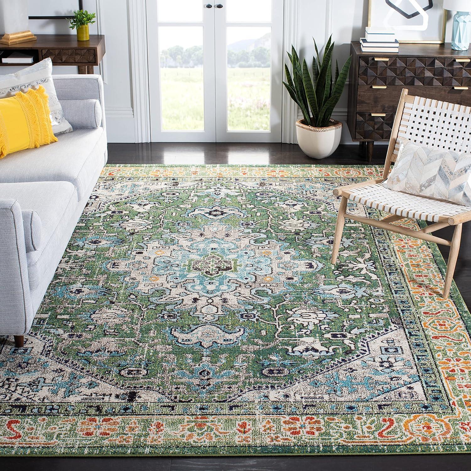 image:imageSAFAVIEH Madison Collection Area Rug 53 x 76 Cream amp Blue Boho Distressed Medallion Design NonShedding amp Easy Care Ideal for High Traffic Areas in Living Room Bedroom MAD474BGreenTurquoise