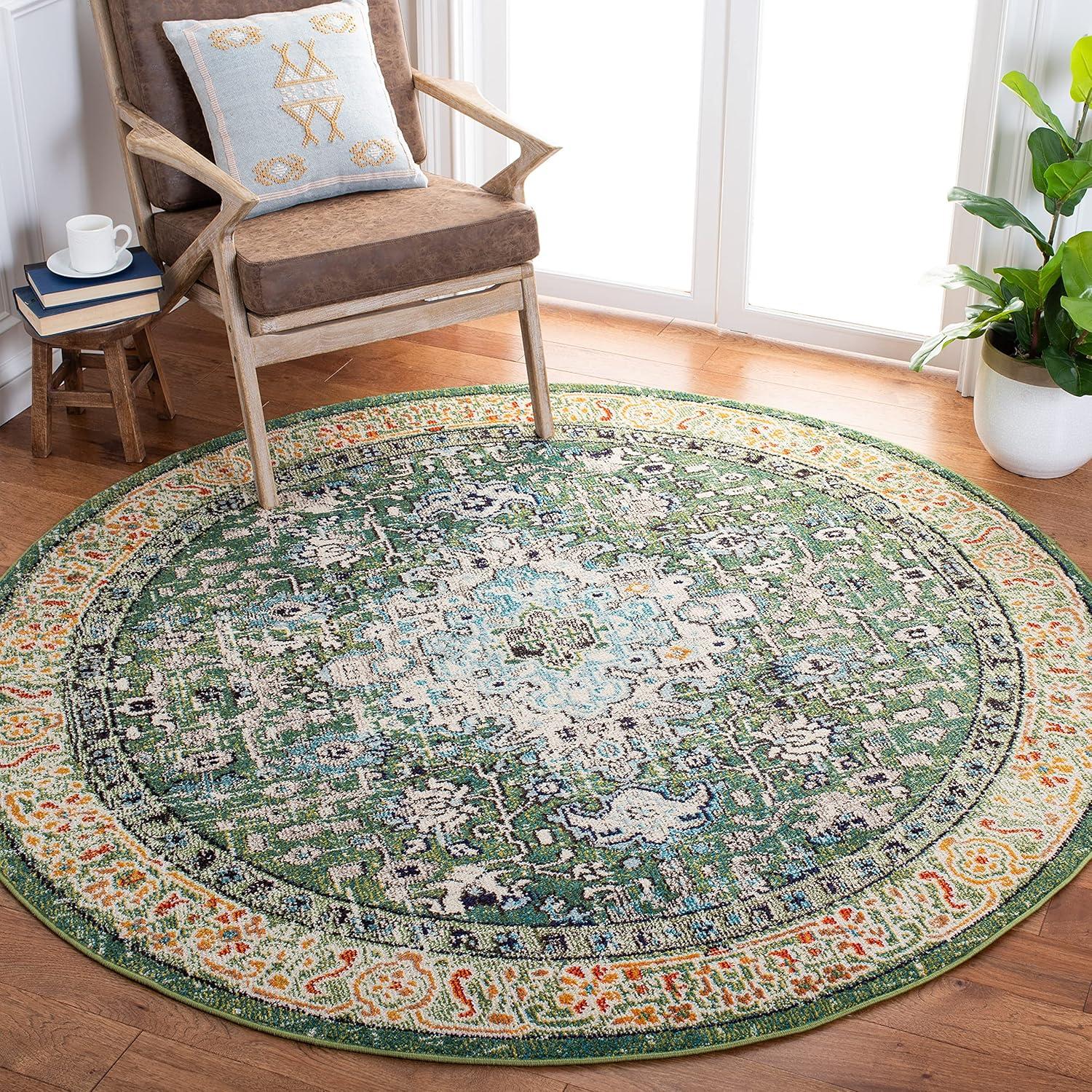 image:imageSAFAVIEH Madison Collection Area Rug 53 x 76 Cream amp Blue Boho Distressed Medallion Design NonShedding amp Easy Care Ideal for High Traffic Areas in Living Room Bedroom MAD474BGreenTurquoise