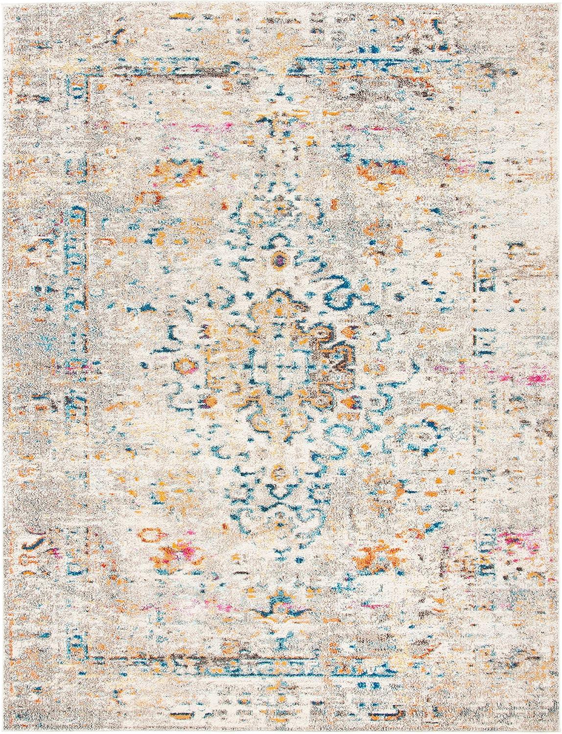 image:imageSAFAVIEH Madison Collection Area Rug 53 x 76 Cream amp Blue Boho Distressed Medallion Design NonShedding amp Easy Care Ideal for High Traffic Areas in Living Room Bedroom MAD474BGreyGold