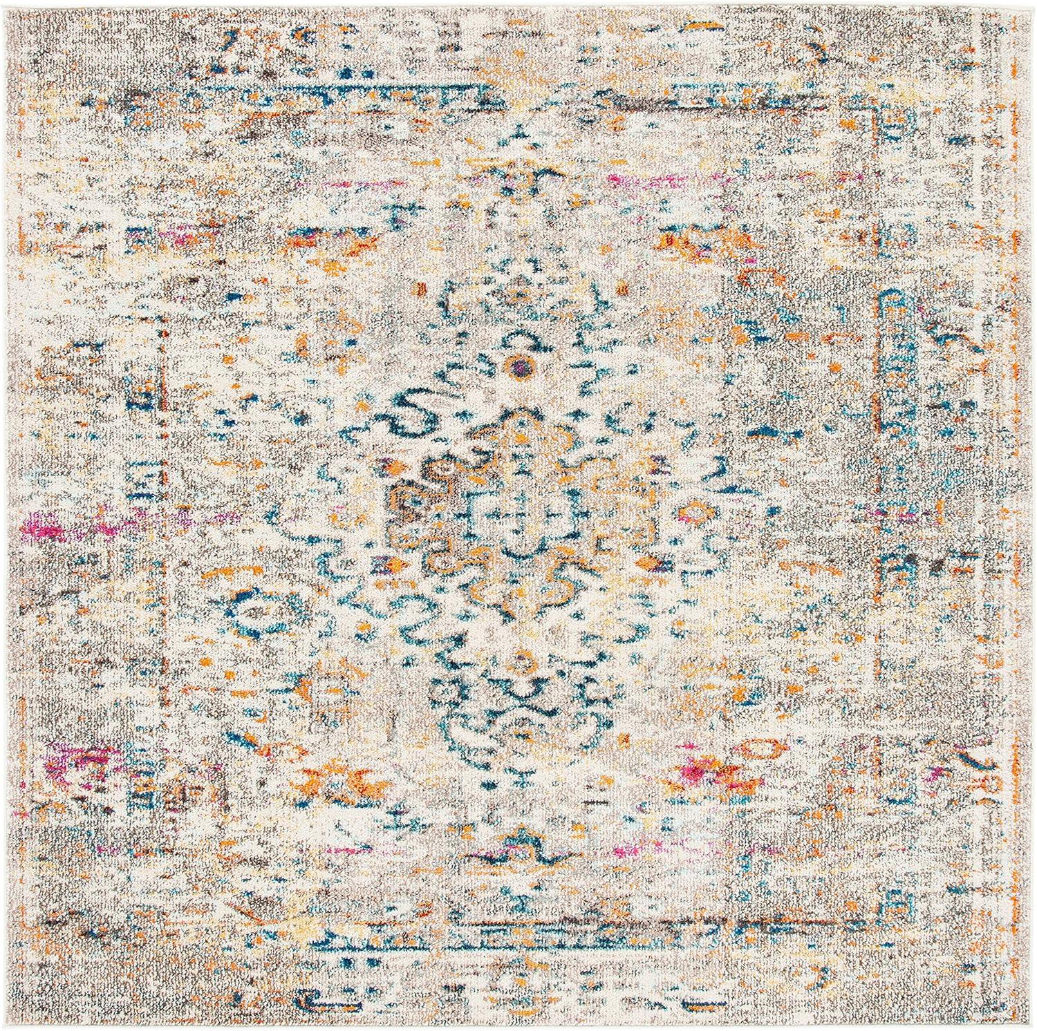 image:imageSAFAVIEH Madison Collection Area Rug 53 x 76 Cream amp Blue Boho Distressed Medallion Design NonShedding amp Easy Care Ideal for High Traffic Areas in Living Room Bedroom MAD474BGreyGold