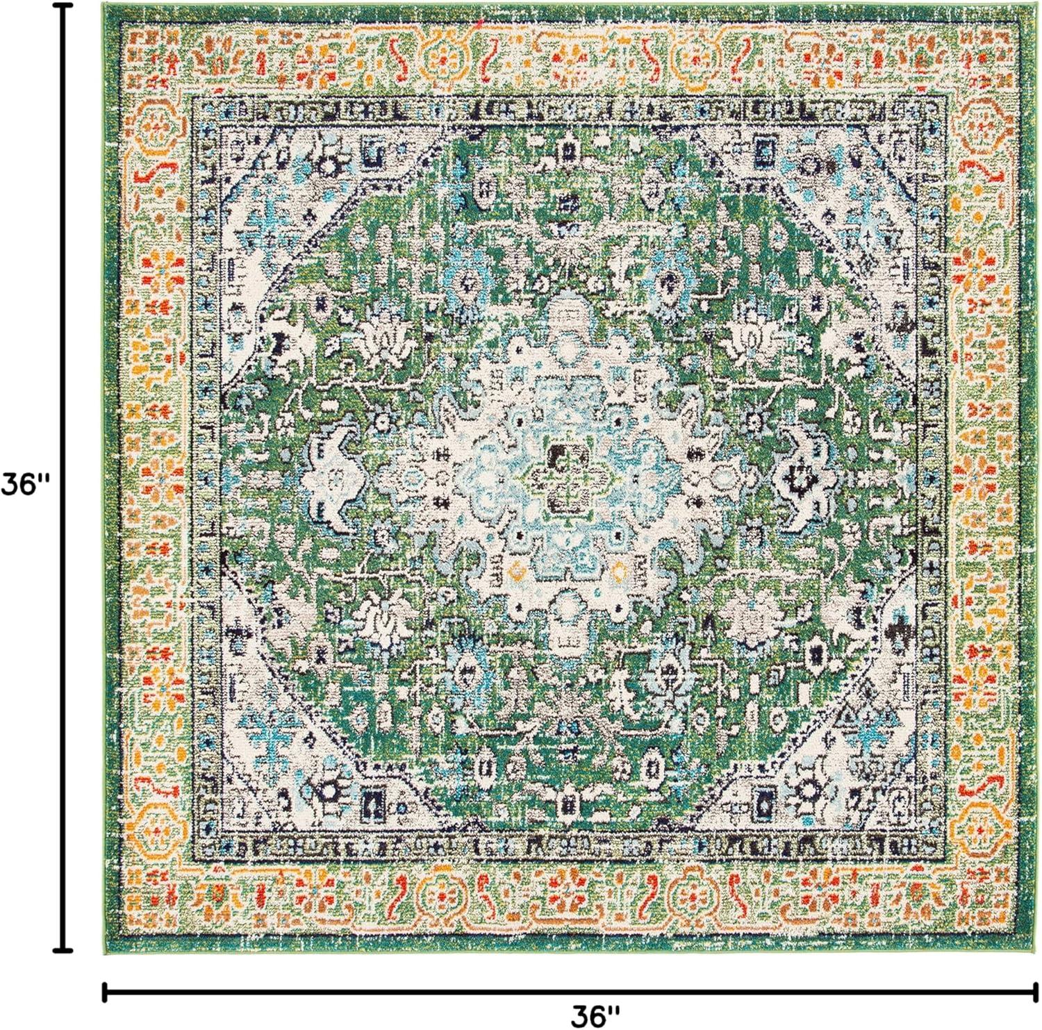 image:imageSAFAVIEH Madison Collection Area Rug 53 x 76 Cream amp Blue Boho Distressed Medallion Design NonShedding amp Easy Care Ideal for High Traffic Areas in Living Room Bedroom MAD474BGreenTurquoise