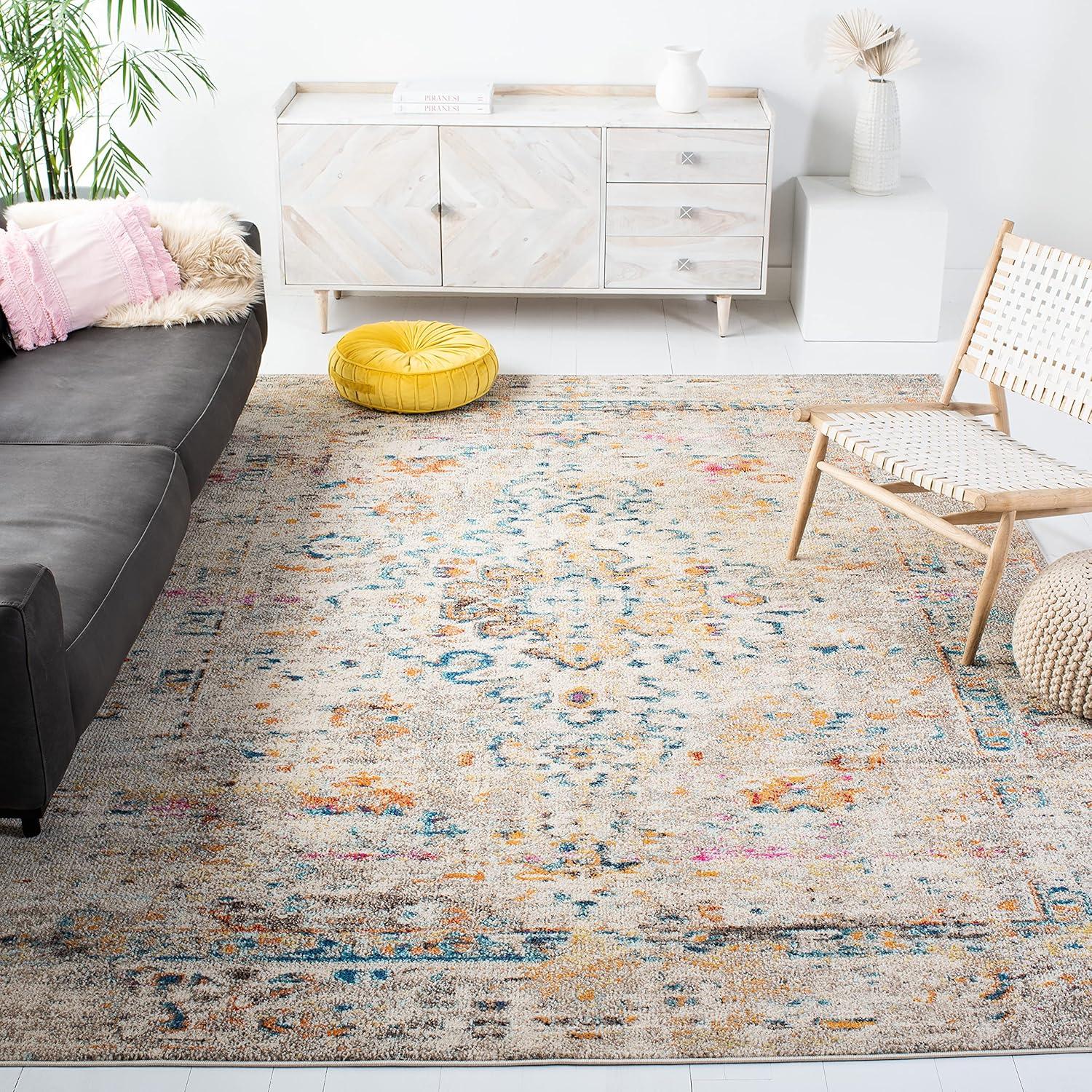 image:imageSAFAVIEH Madison Collection Area Rug 53 x 76 Cream amp Blue Boho Distressed Medallion Design NonShedding amp Easy Care Ideal for High Traffic Areas in Living Room Bedroom MAD474BGreyGold