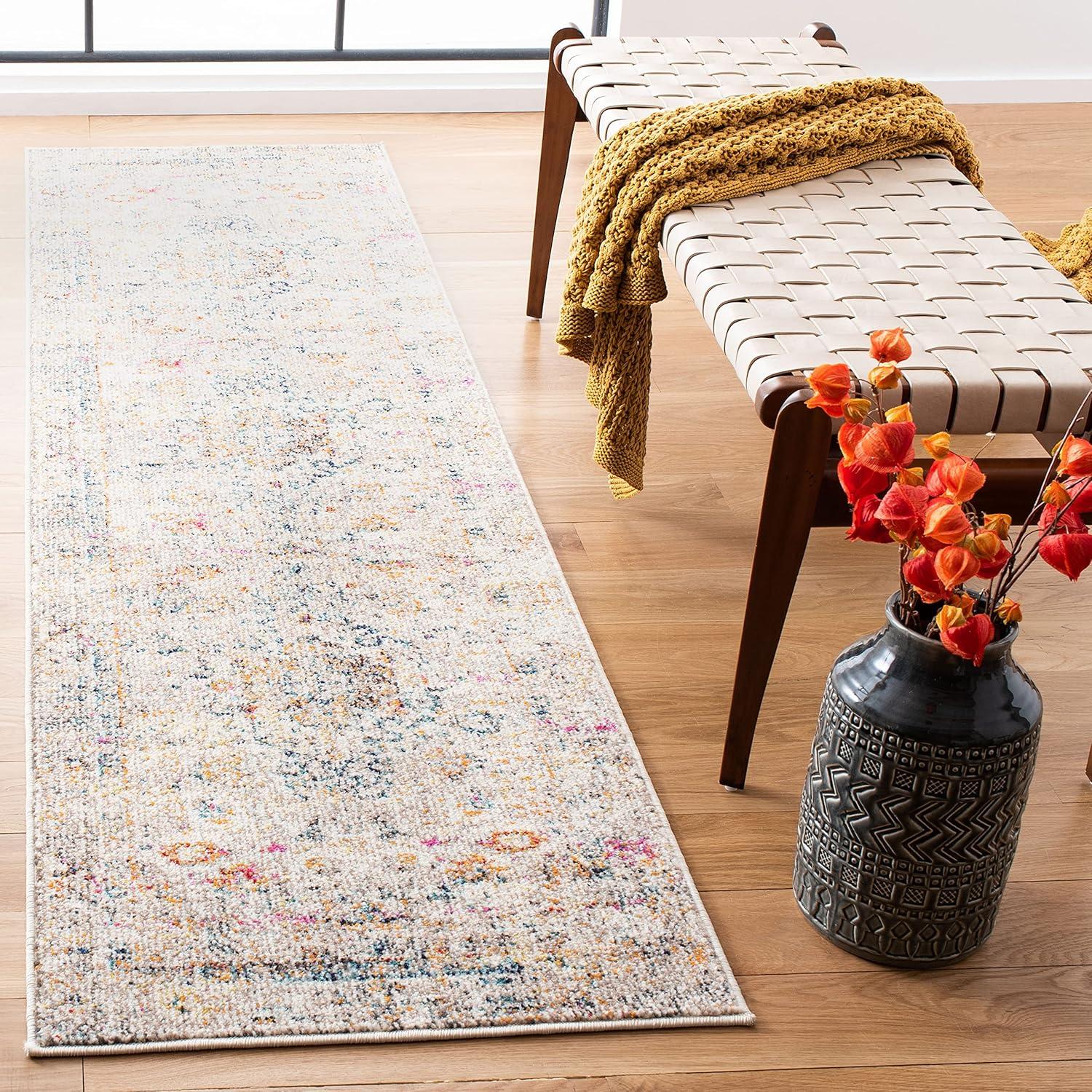 image:imageSAFAVIEH Madison Collection Area Rug 53 x 76 Cream amp Blue Boho Distressed Medallion Design NonShedding amp Easy Care Ideal for High Traffic Areas in Living Room Bedroom MAD474BGreyGold