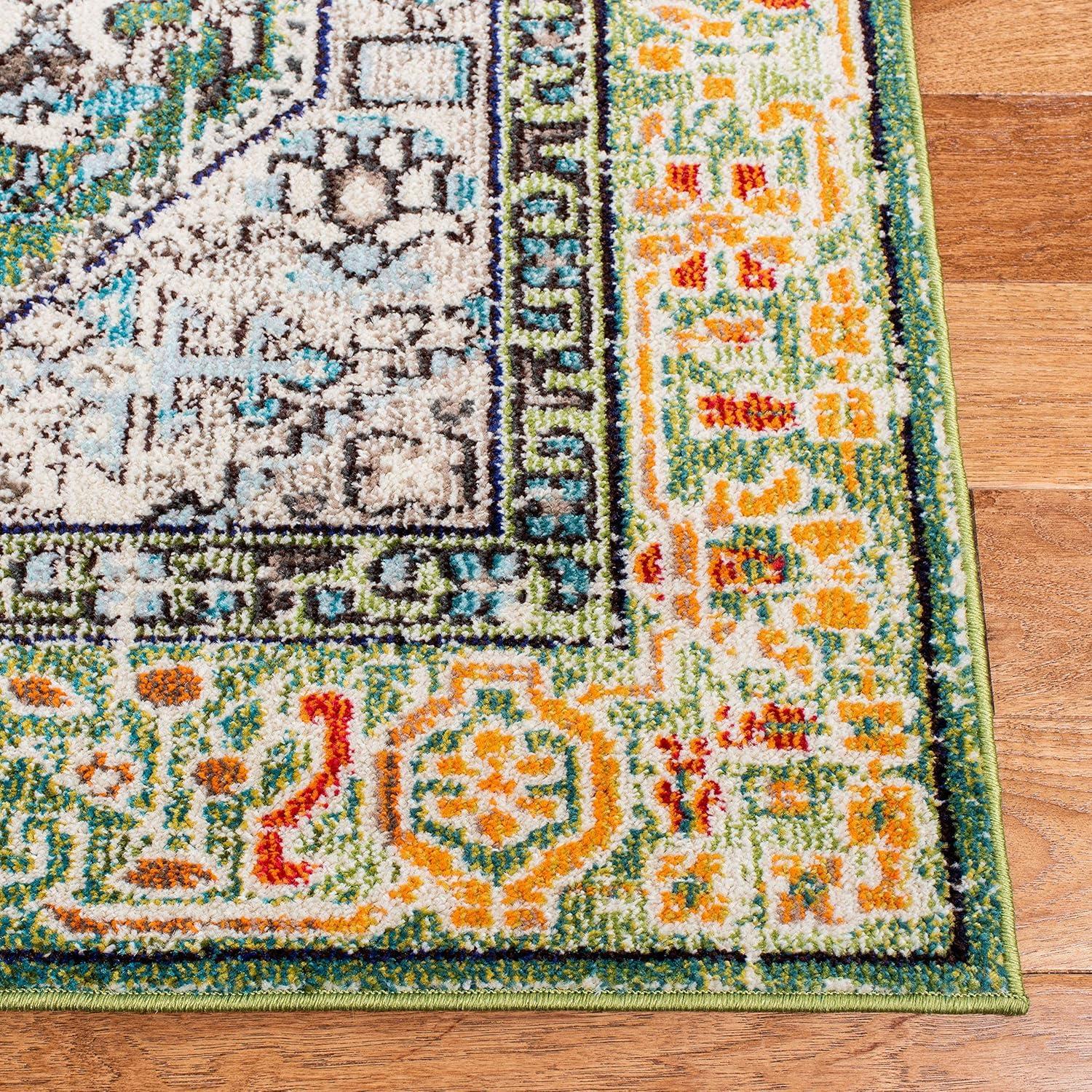 image:imageSAFAVIEH Madison Collection Area Rug 53 x 76 Cream amp Blue Boho Distressed Medallion Design NonShedding amp Easy Care Ideal for High Traffic Areas in Living Room Bedroom MAD474BGreenTurquoise